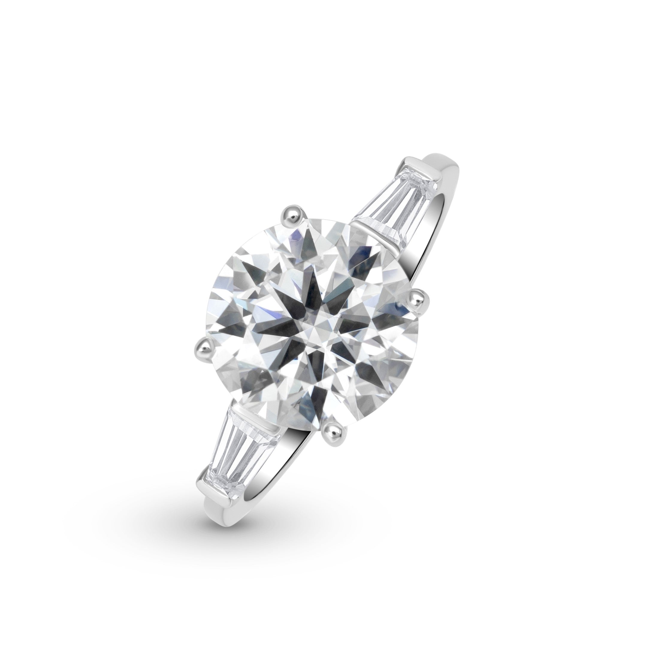 Baguette Three Stone Round Cut Moissanite Ring