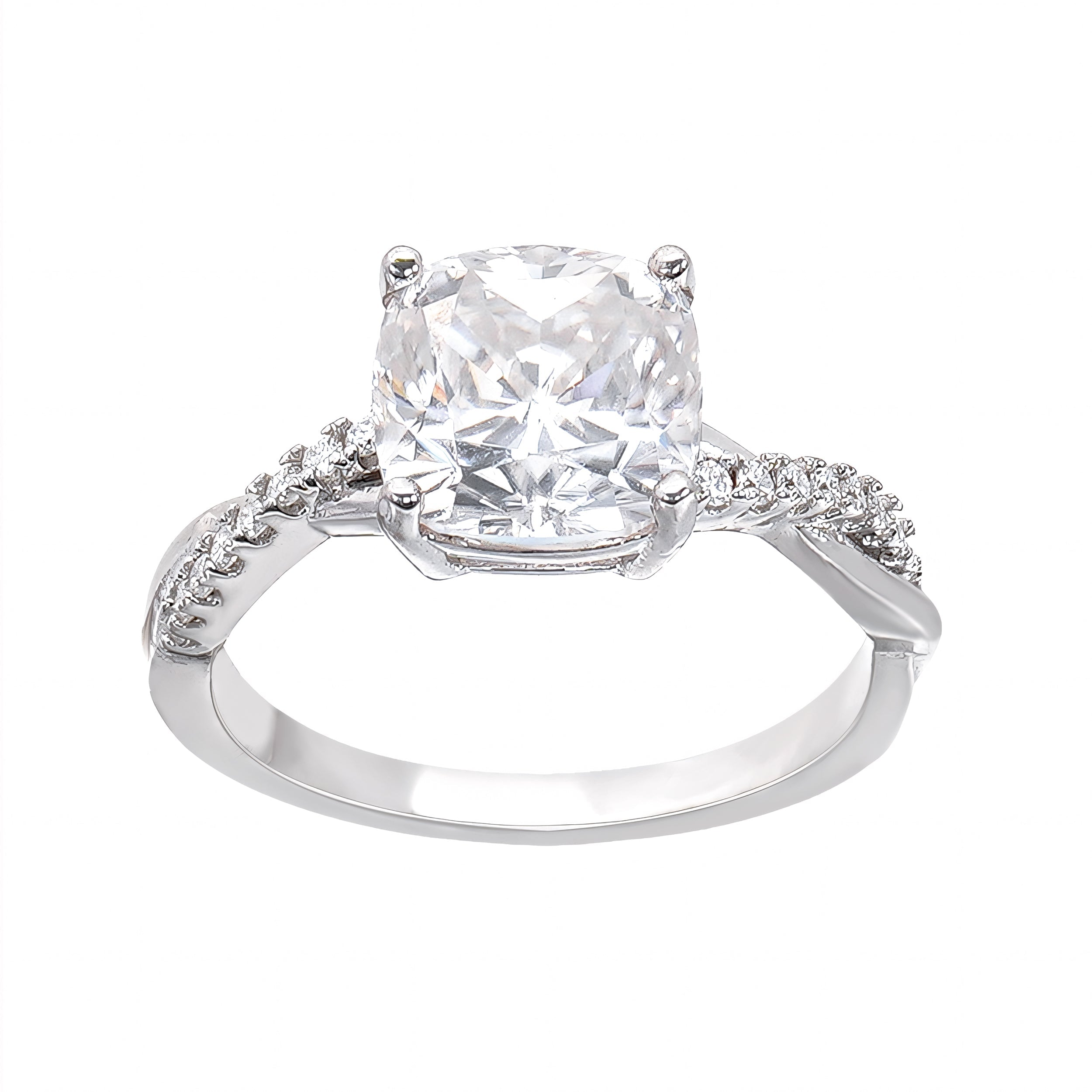 Twisted Cushion Cut Moissanite Ring