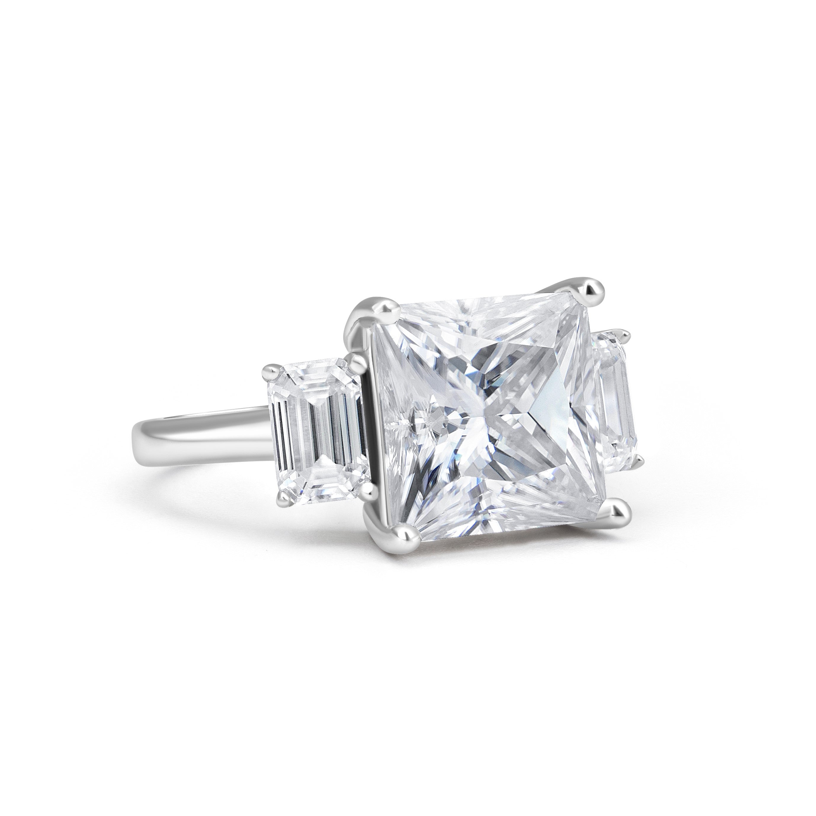 Three Stone Princess Cut Moissanite Ring