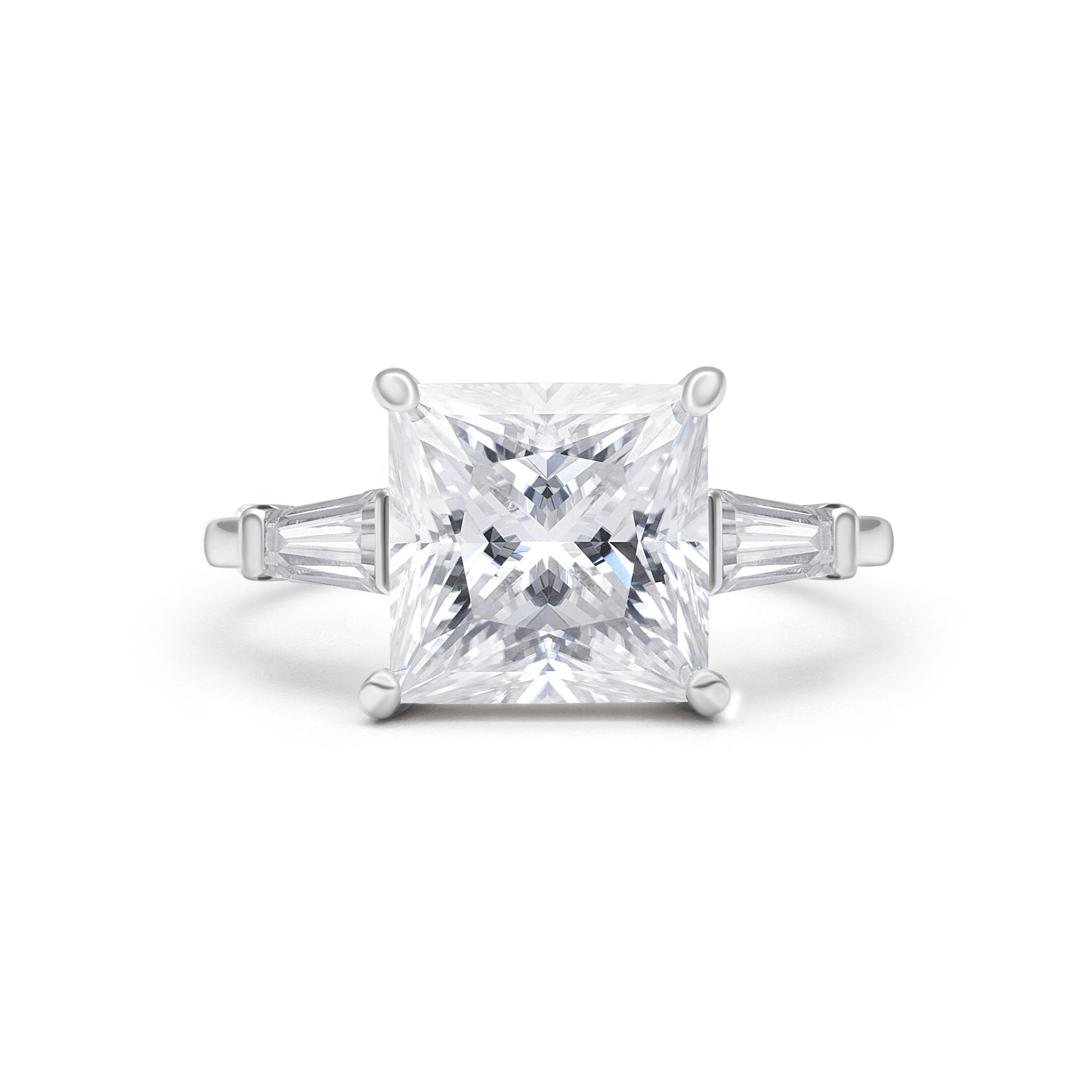 Baguette Three Stone Princess Cut Moissanite Ring