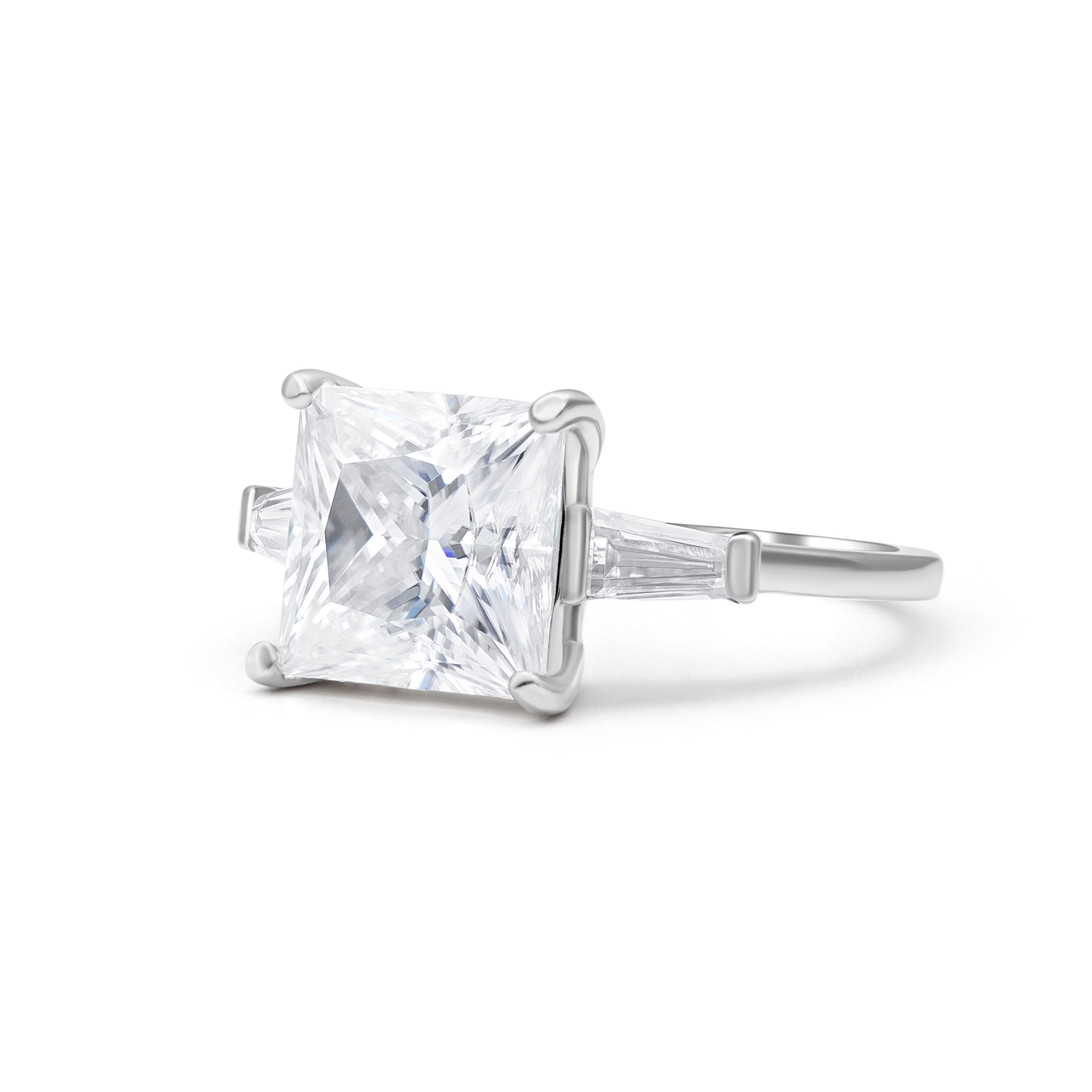 Baguette Three Stone Princess Cut Moissanite Ring