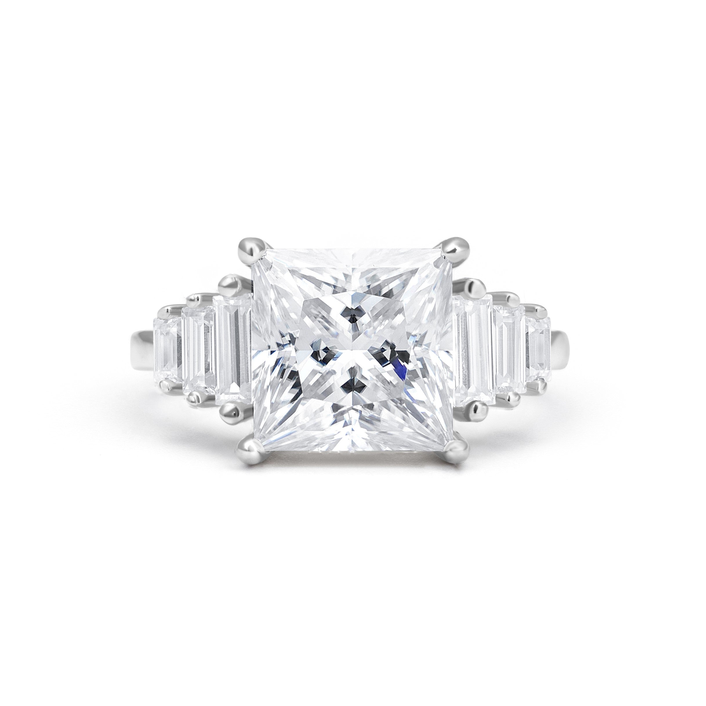 Tri-Baguette Princess Cut Moissanite Ring