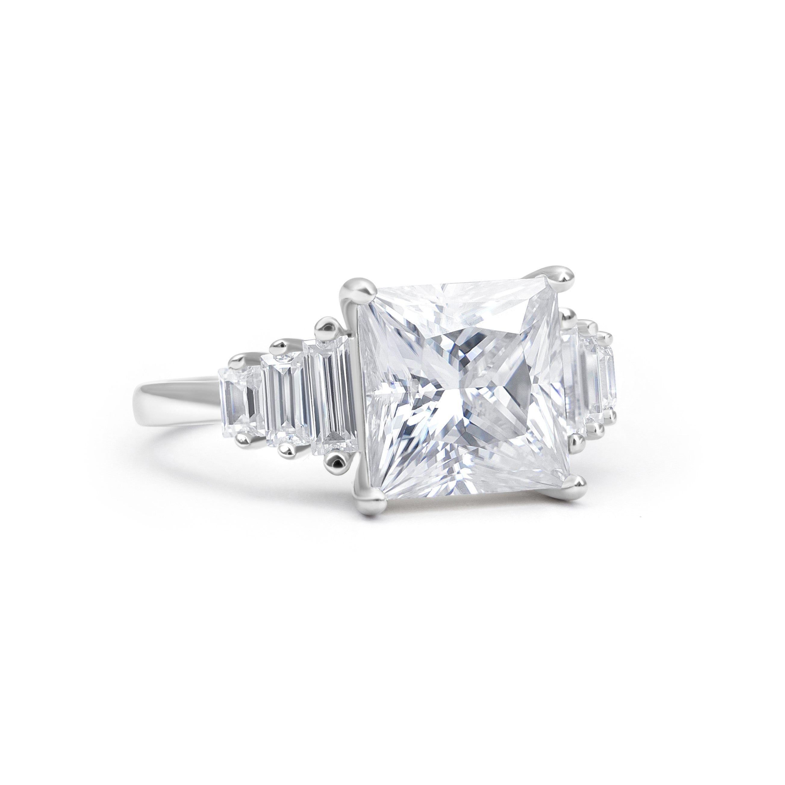 Tri-Baguette Princess Cut Moissanite Ring