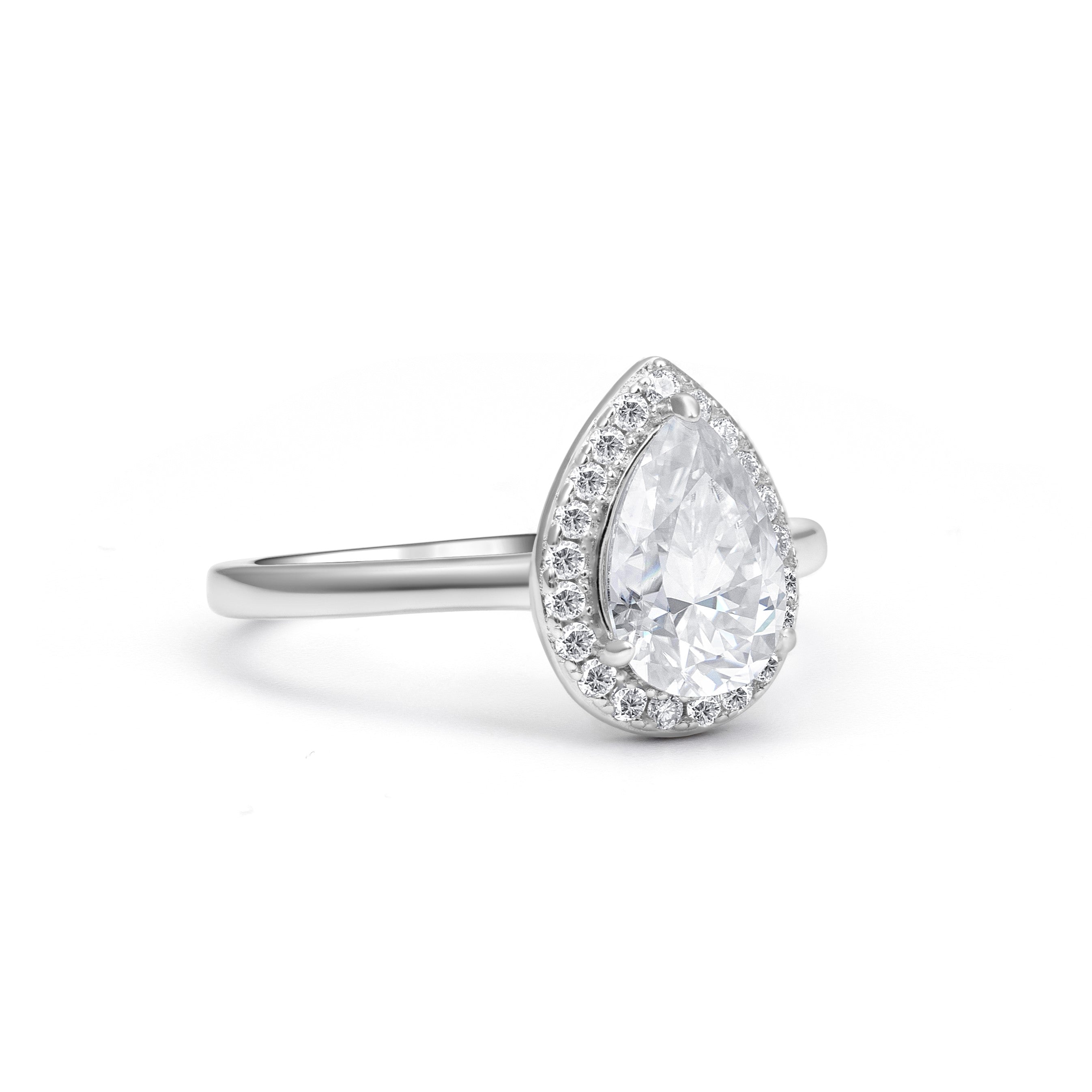 Halo Pear Cut Moissanite Ring