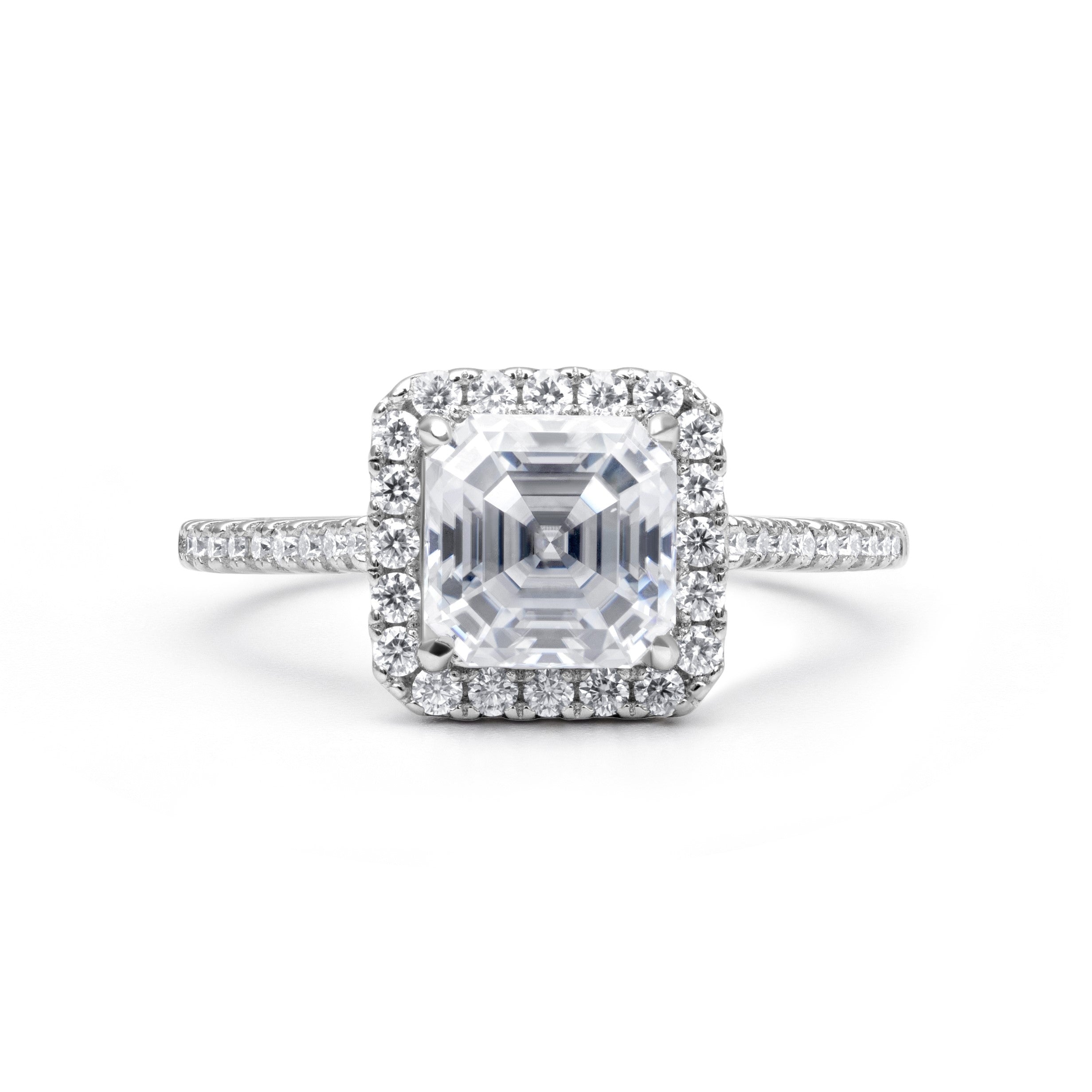 Adorned Halo Asscher Cut Moissanite Ring