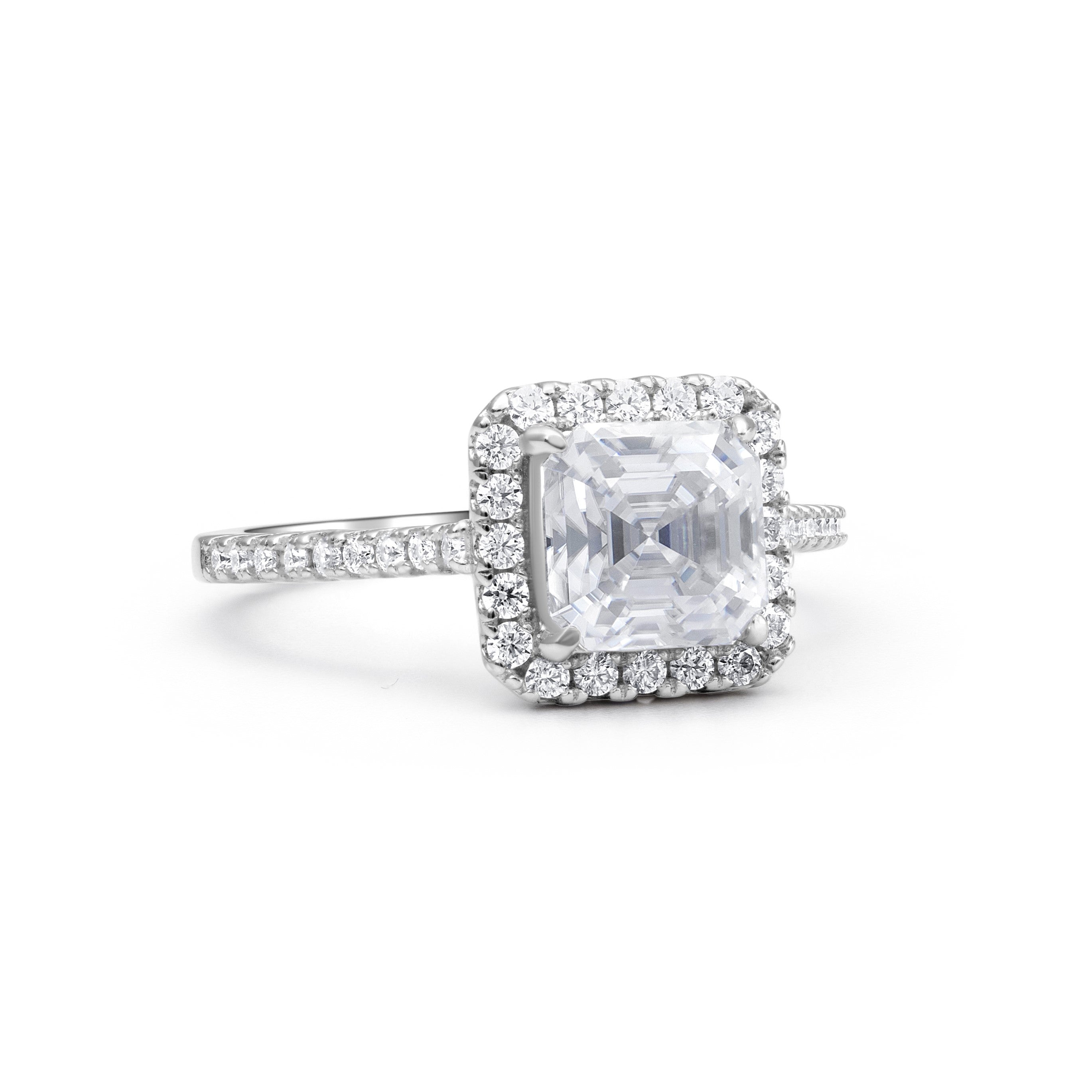 Adorned Halo Asscher Cut Moissanite Ring