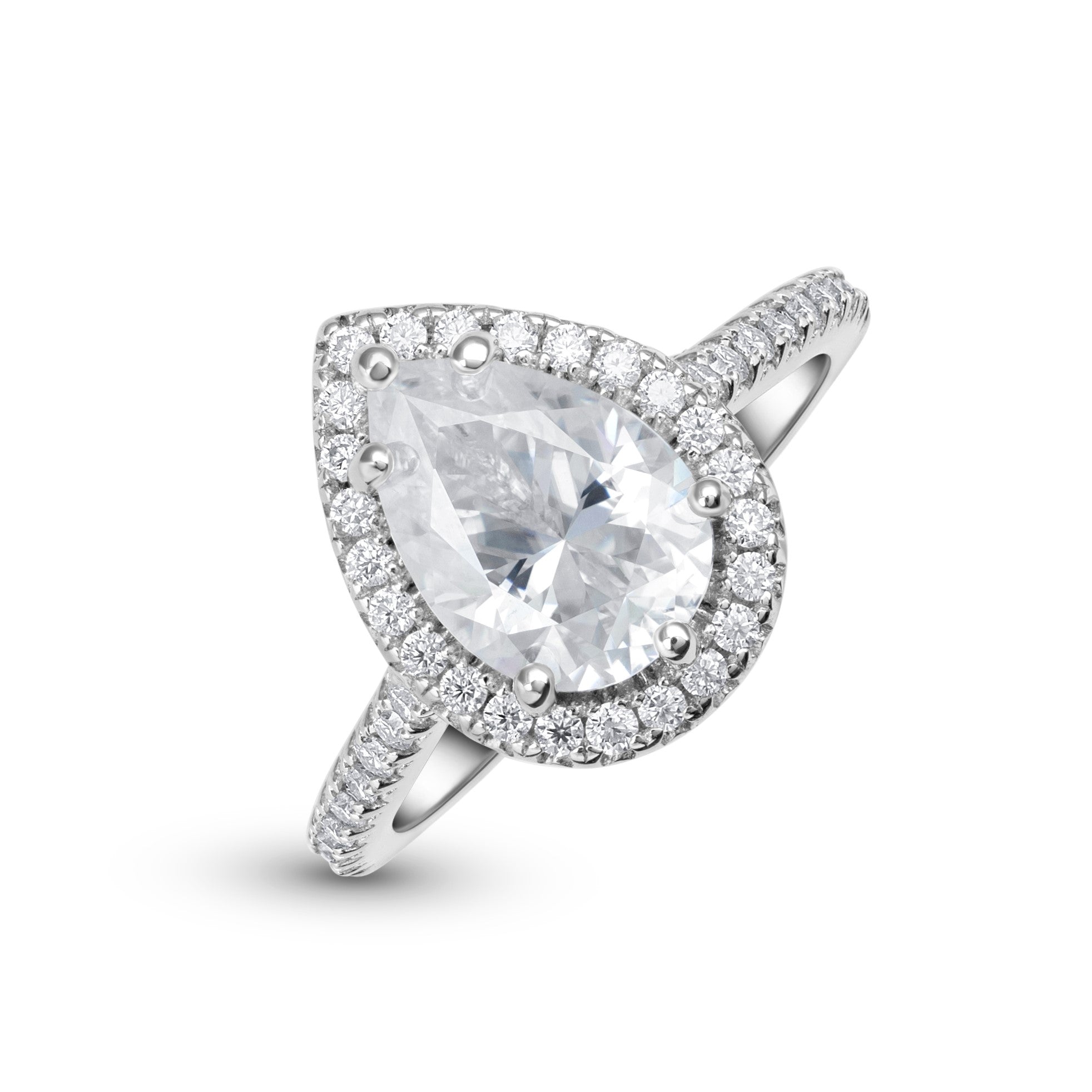 Adorned Halo Pear Cut Moissanite Ring