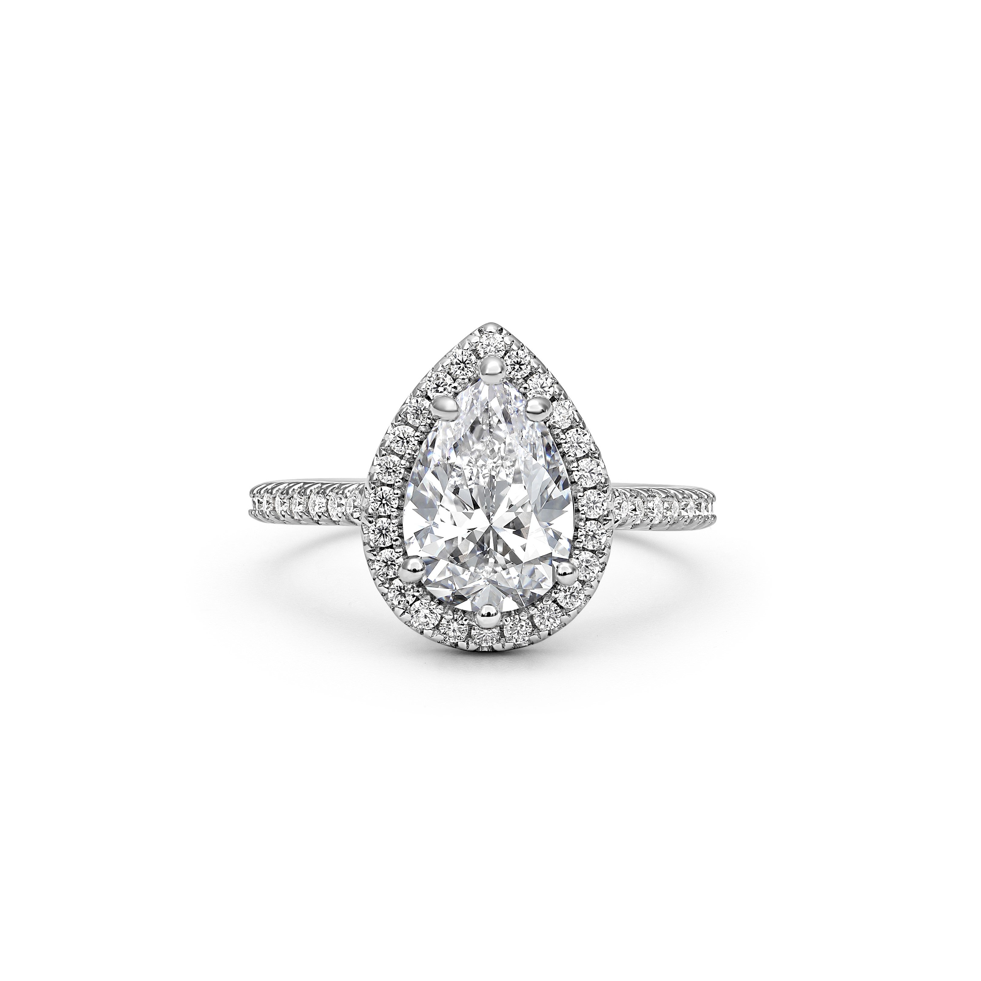 Adorned Halo Pear Cut Moissanite Ring