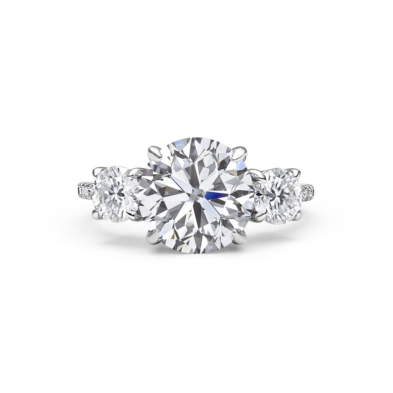 Adorned Celestia Three Stone Round Cut Moissanite Ring