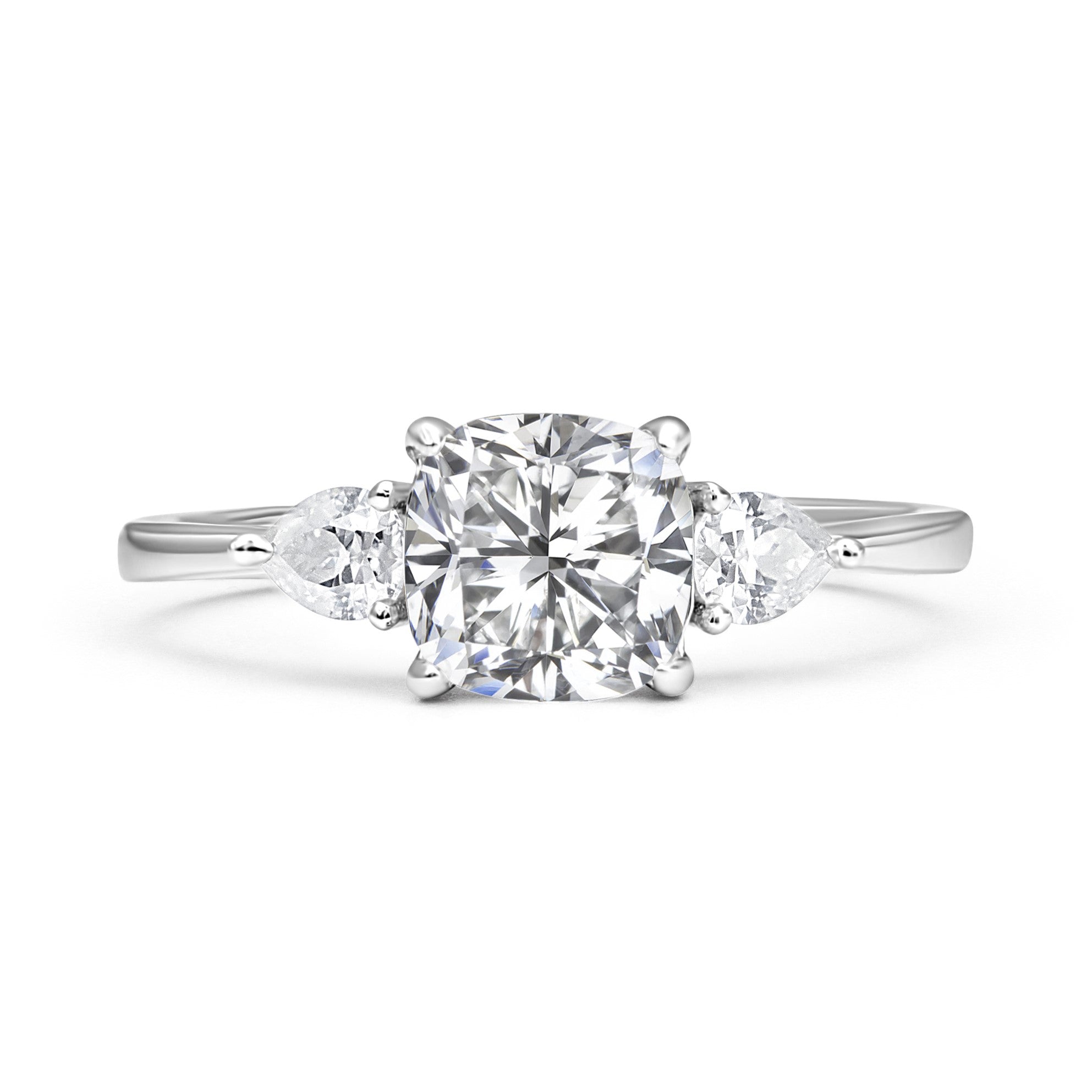 Three Stone Cushion Cut Moissanite Ring