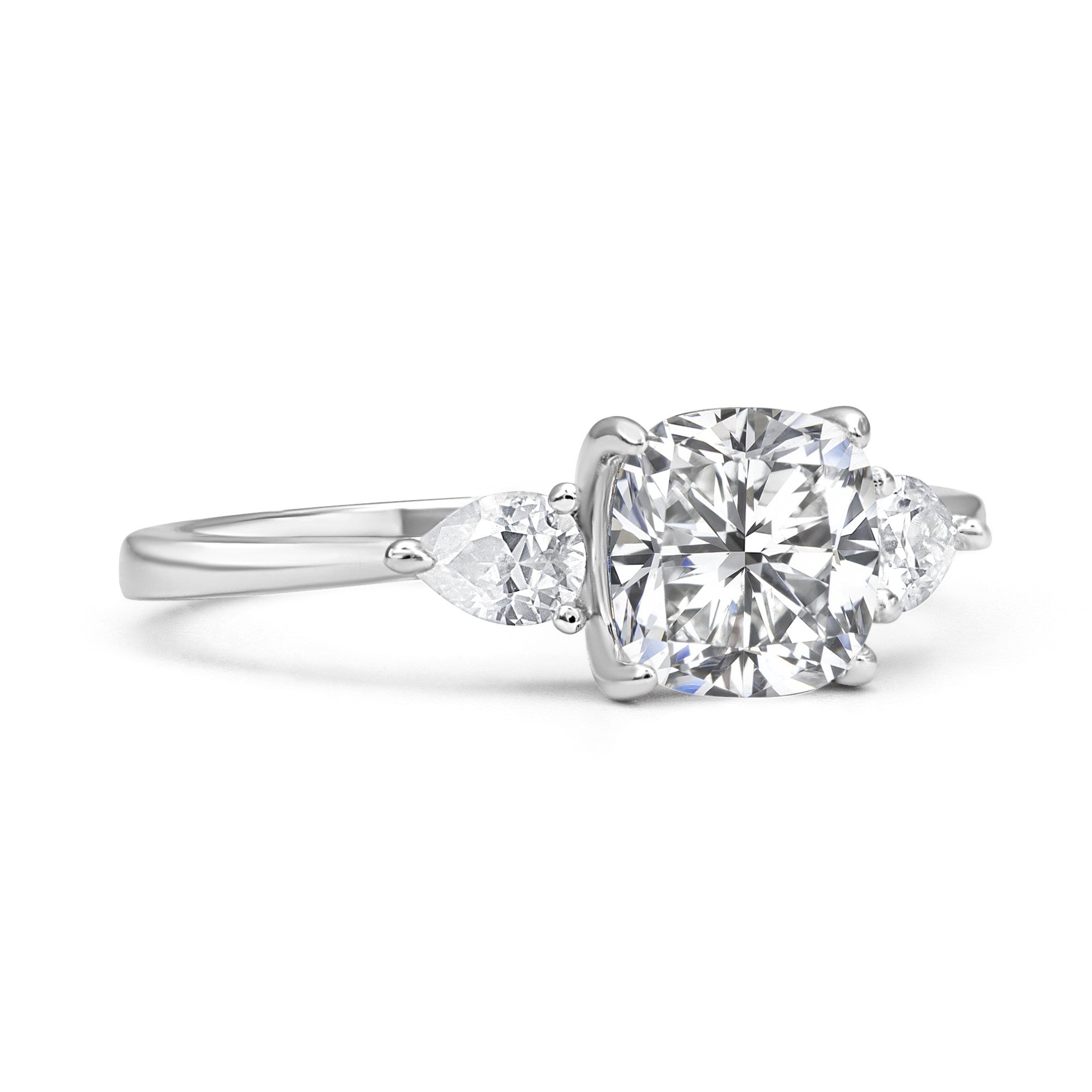 Three Stone Cushion Cut Moissanite Ring