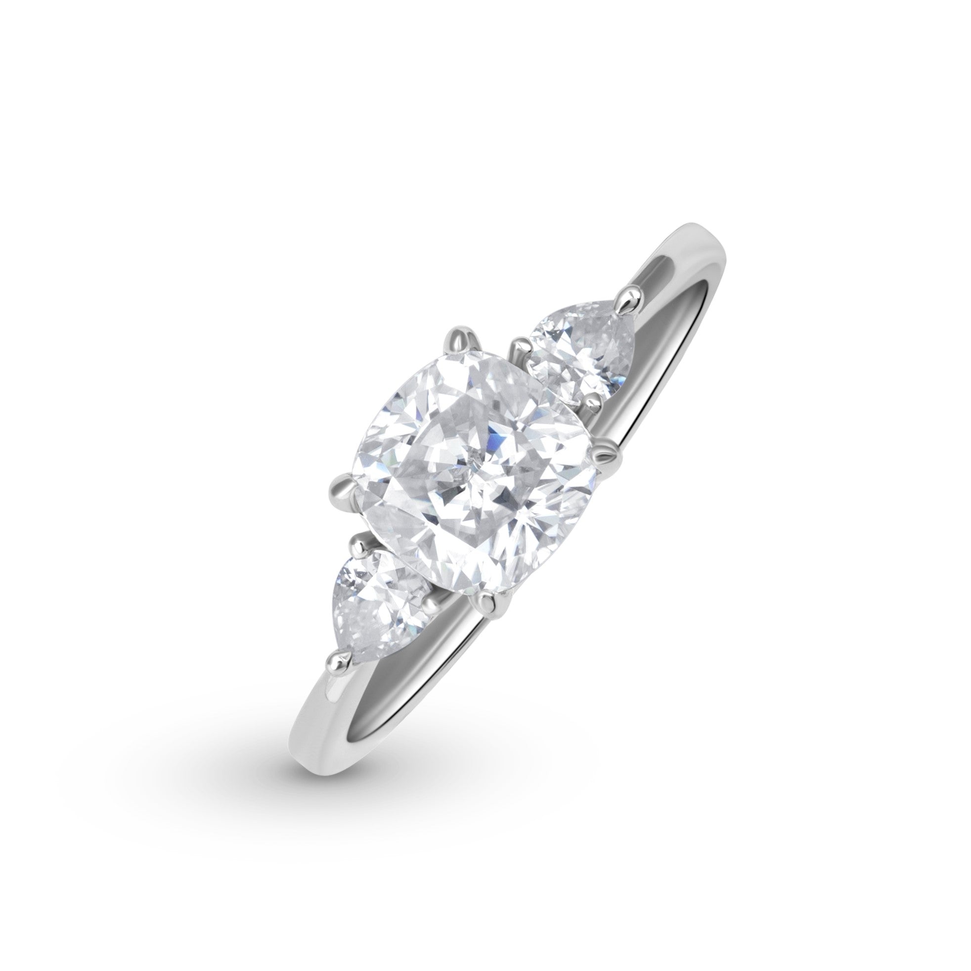 Three Stone Cushion Cut Moissanite Ring