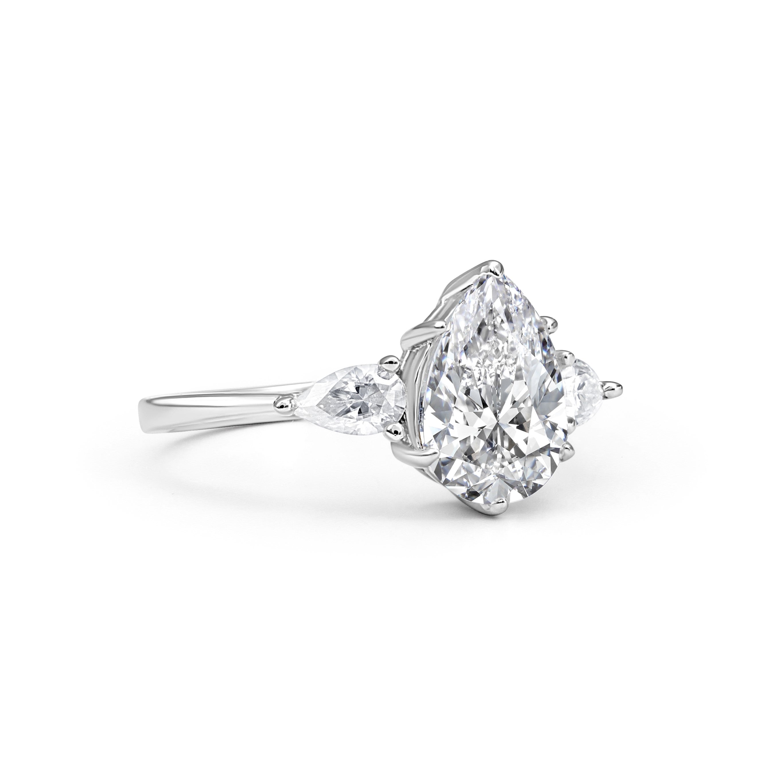 Three Stone Pear Cut Moissanite Ring