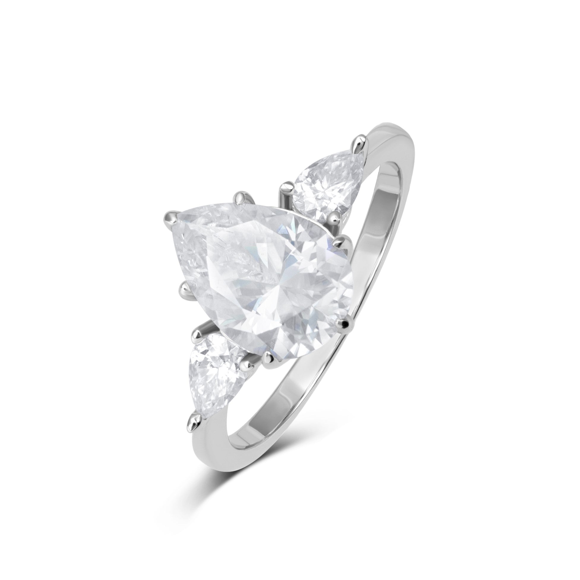 Three Stone Pear Cut Moissanite Ring