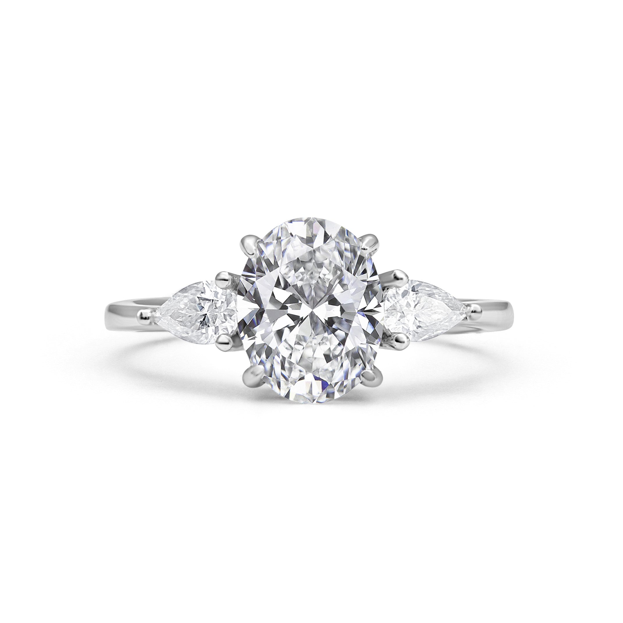 Three Stone Oval Cut Moissanite Ring