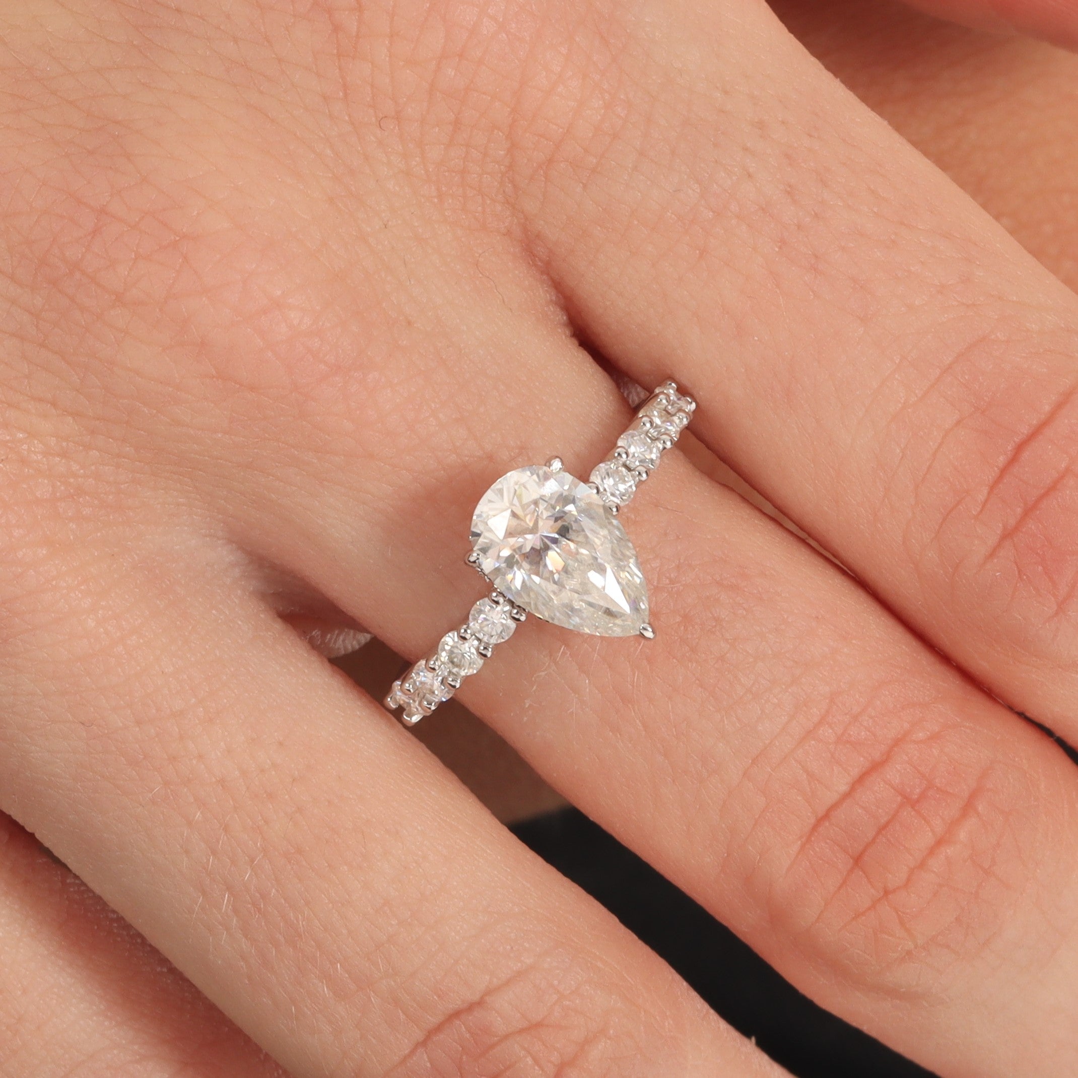 Adorned Hidden Halo Pear Cut Moissanite Ring