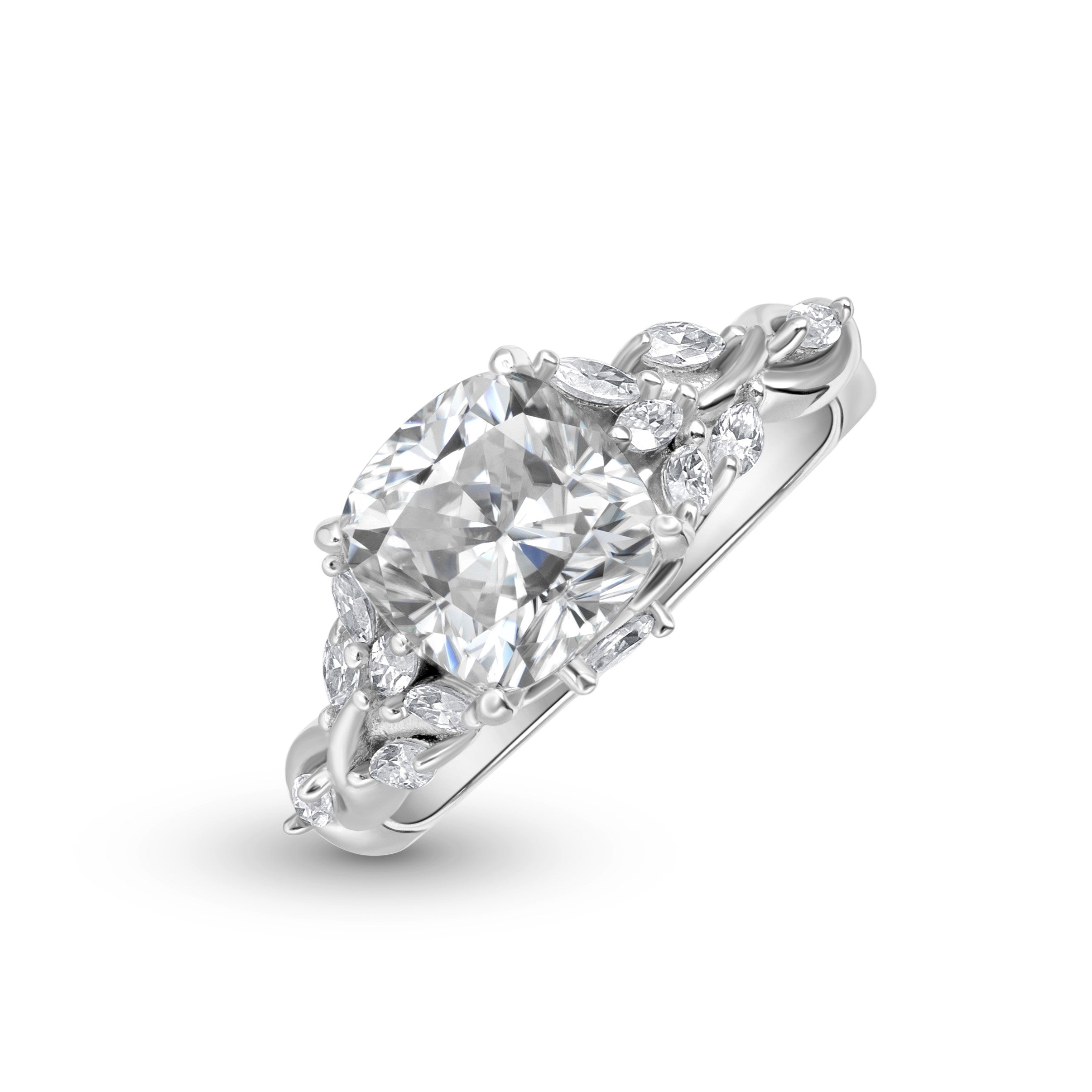 Luxe Vine Cushion Cut Moissanite Ring