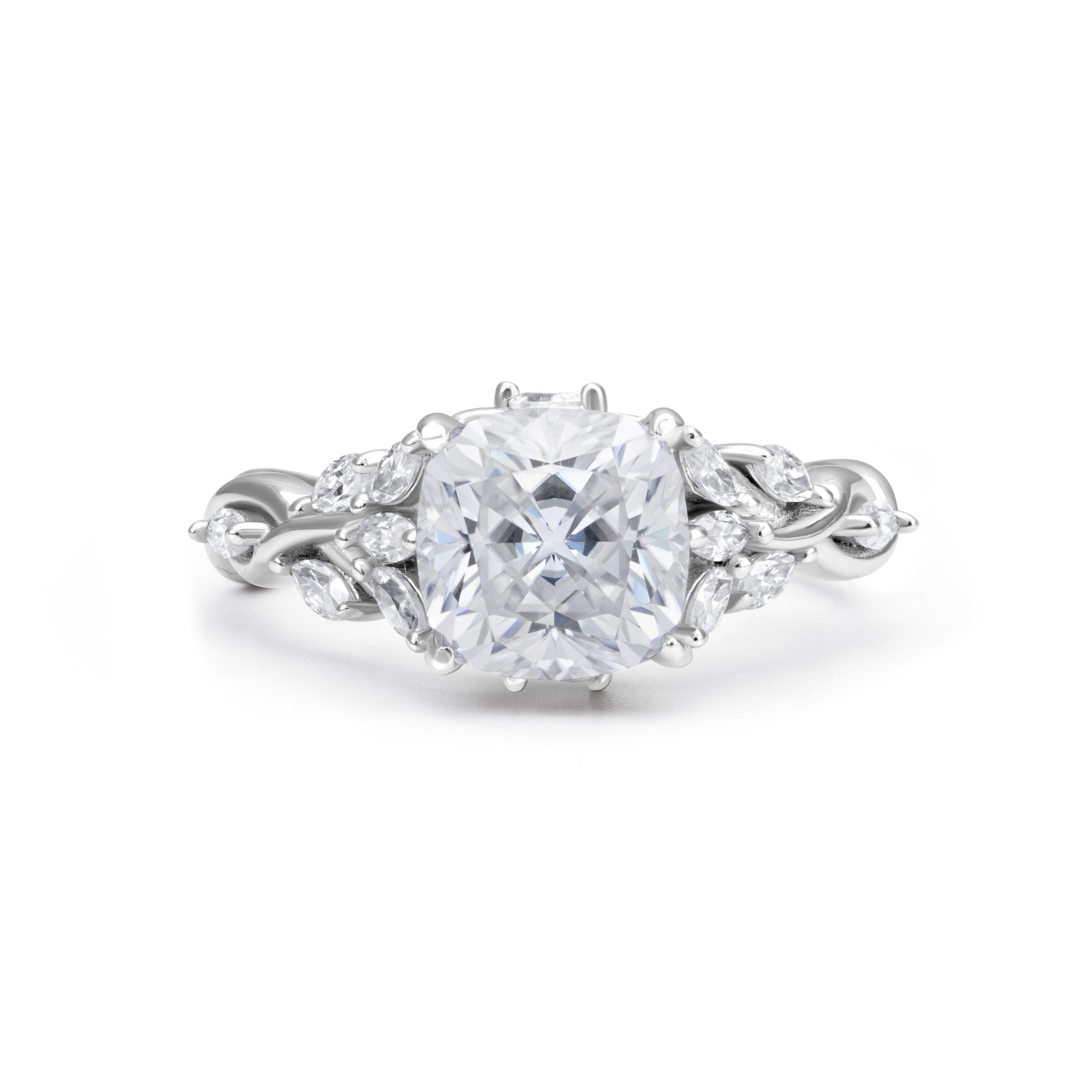 Luxe Vine Cushion Cut Moissanite Ring