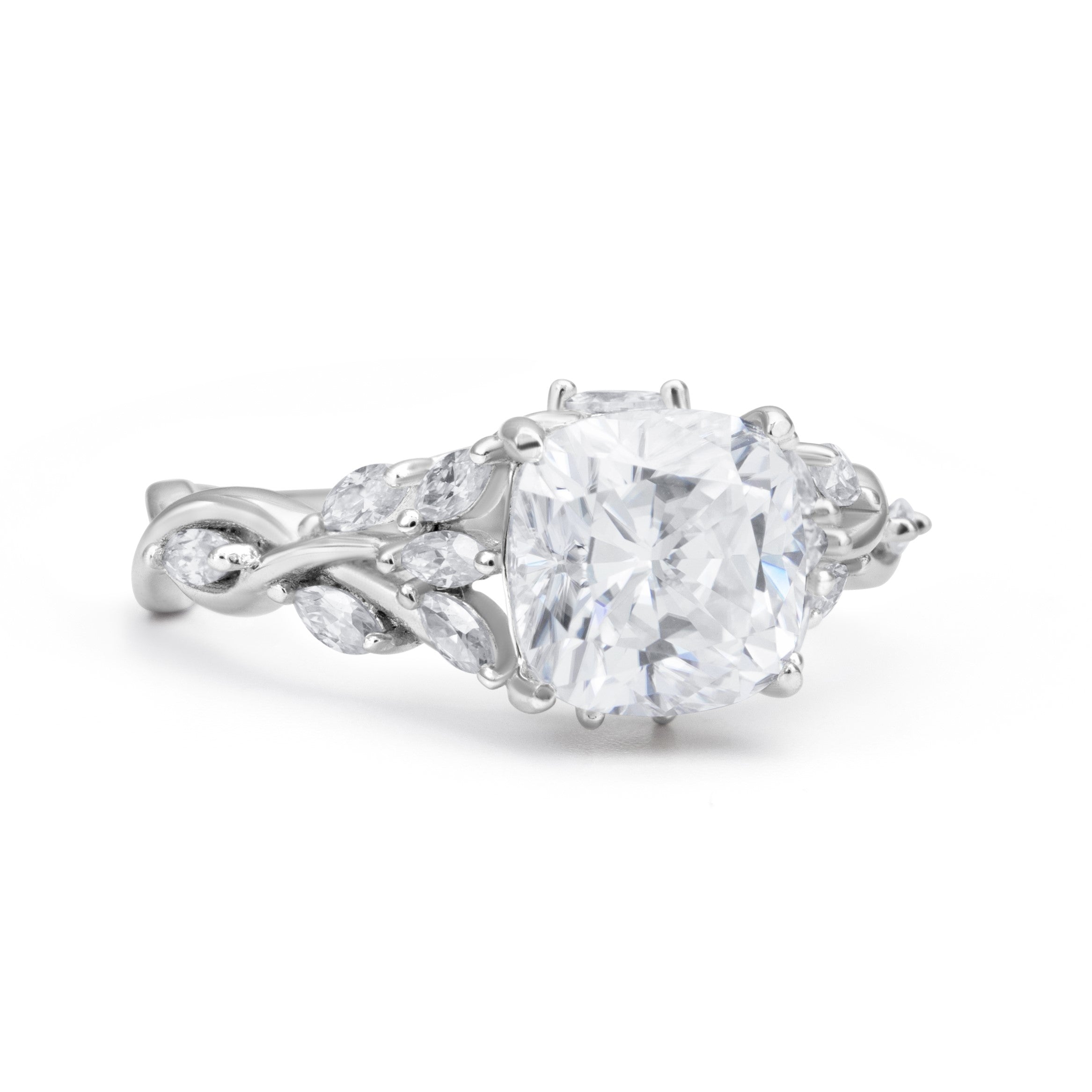 Luxe Vine Cushion Cut Moissanite Ring