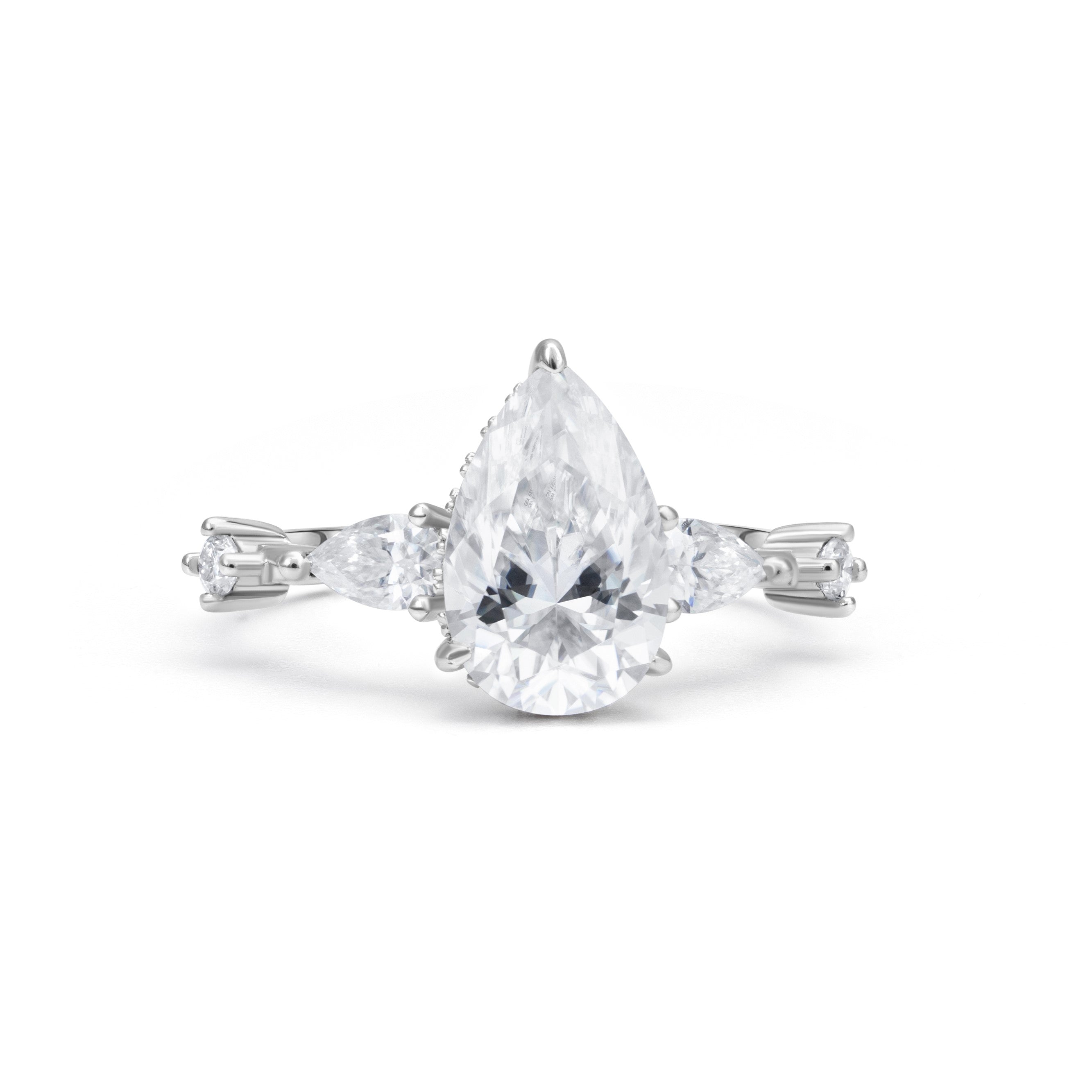 Luxe Tria Hidden Halo Pear Cut Moissanite Ring