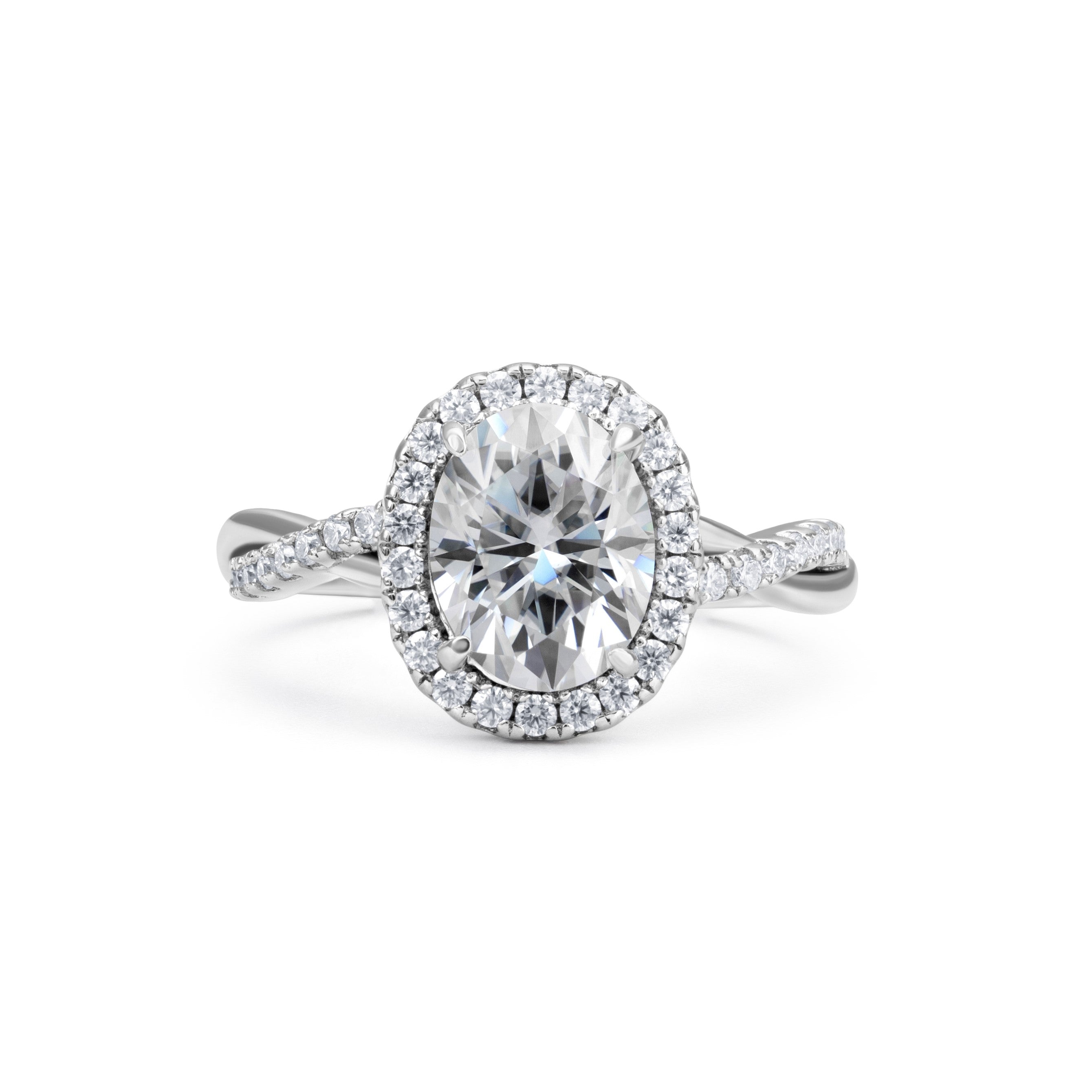 Twisted Vine Halo Oval Cut Moissanite Ring