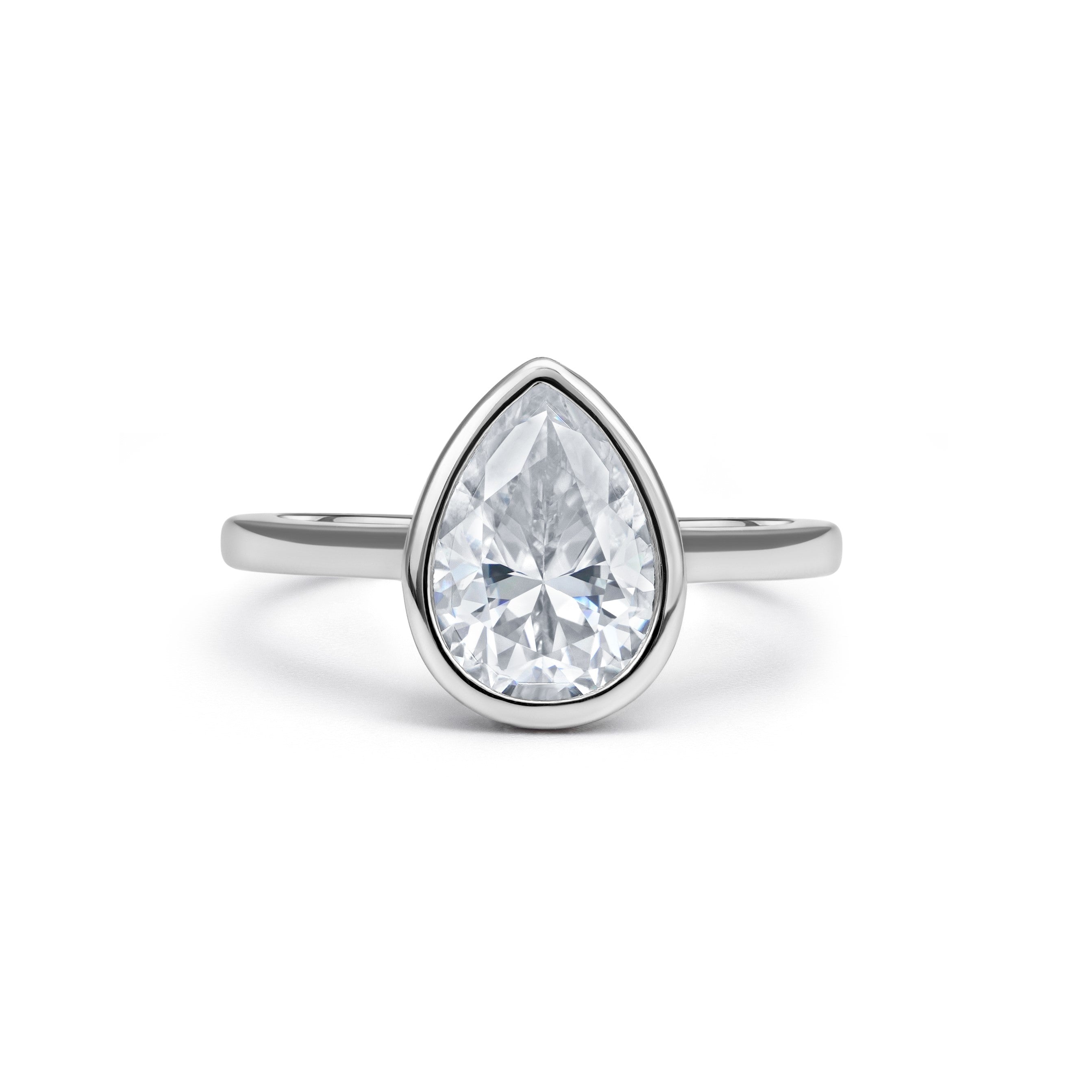 Solitaire Bezel Pear Cut Moissanite Ring