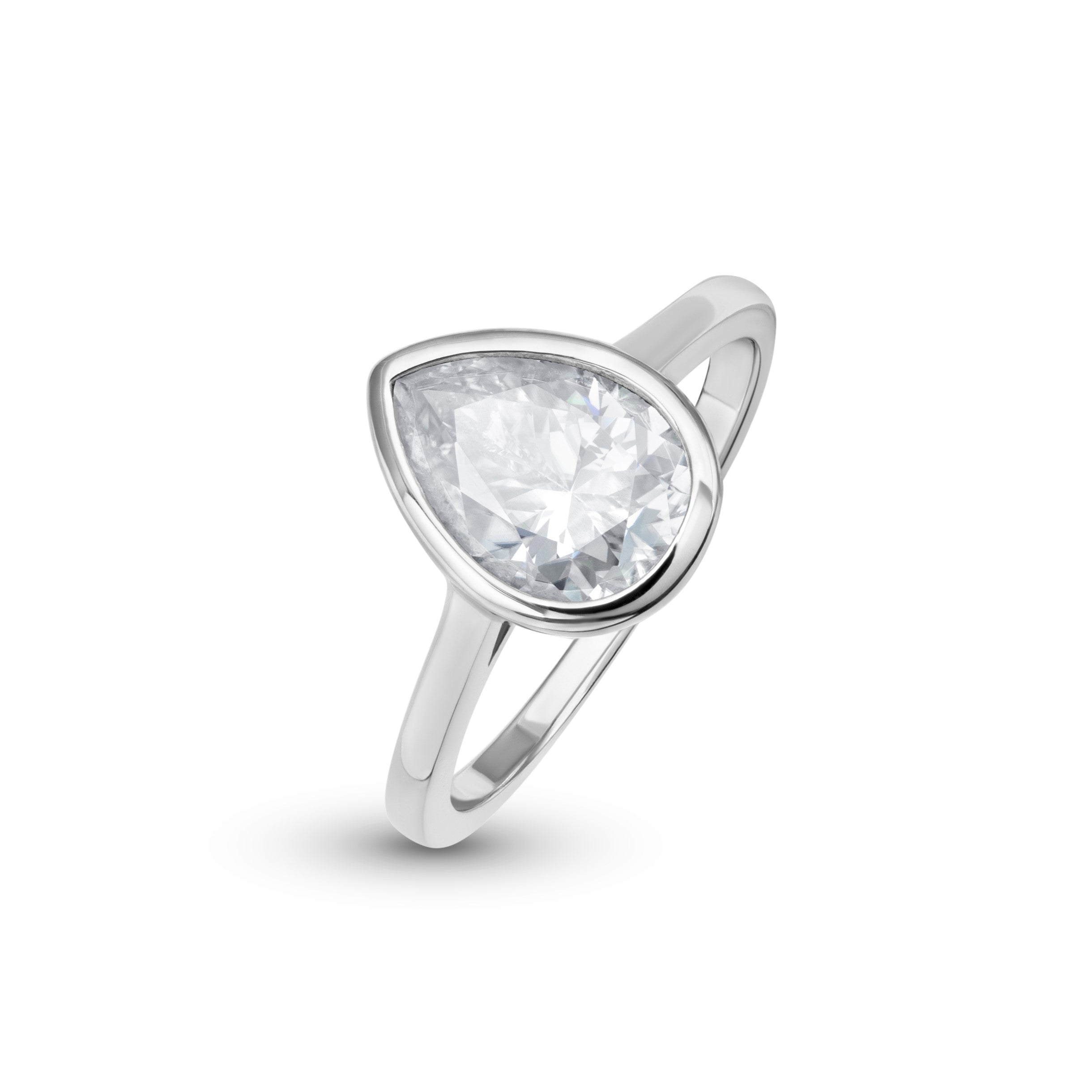 Solitaire Bezel Pear Cut Moissanite Ring