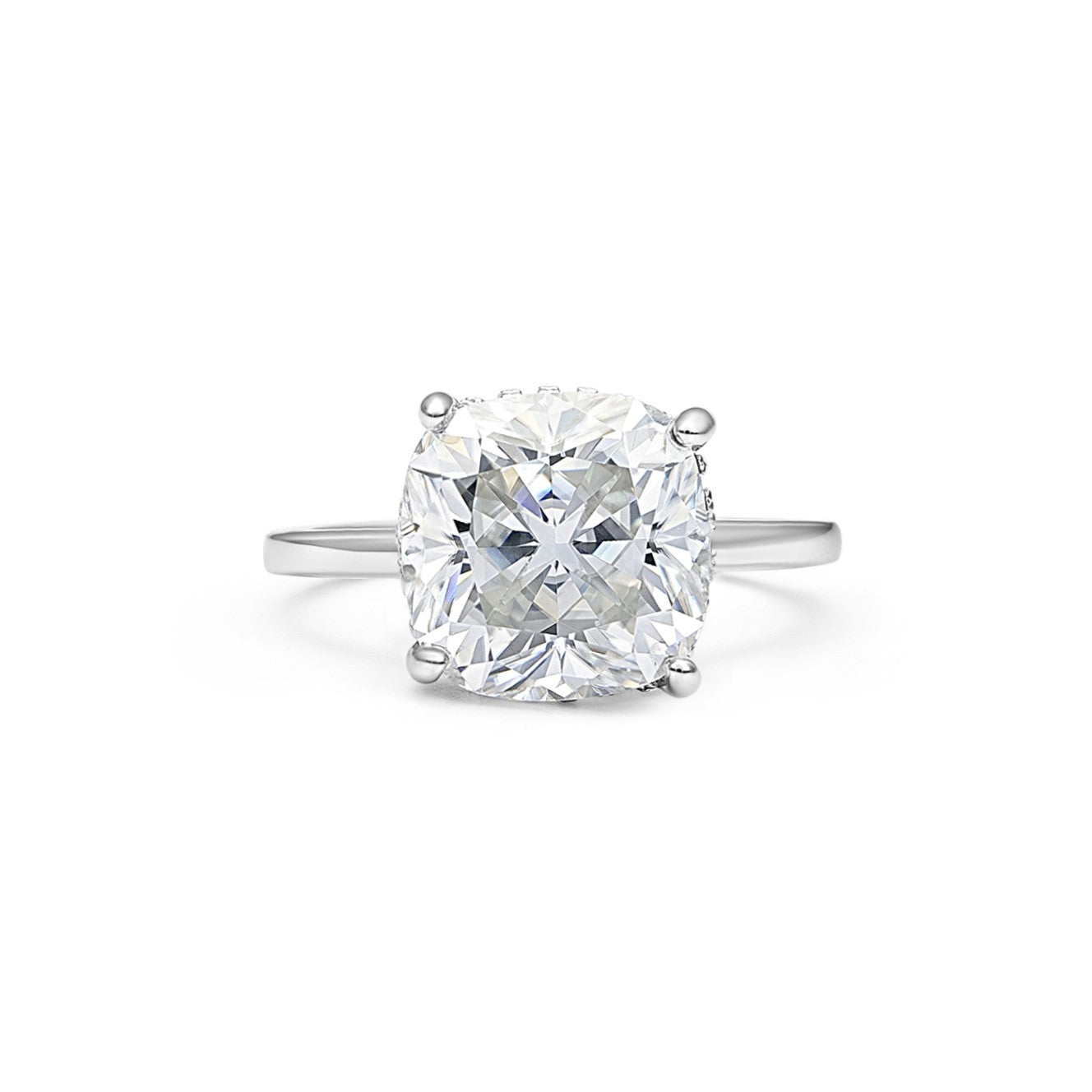 Hidden Halo Cushion Cut Moissanite Ring