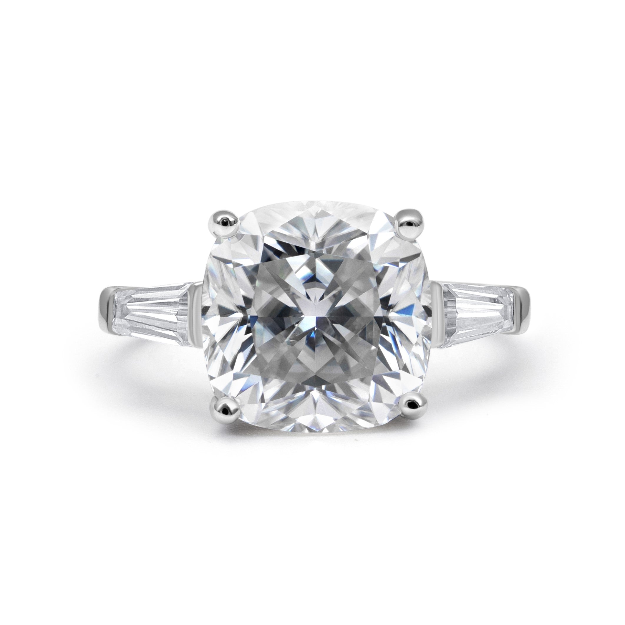 Baguette Three Stone Cushion Cut Moissanite Ring