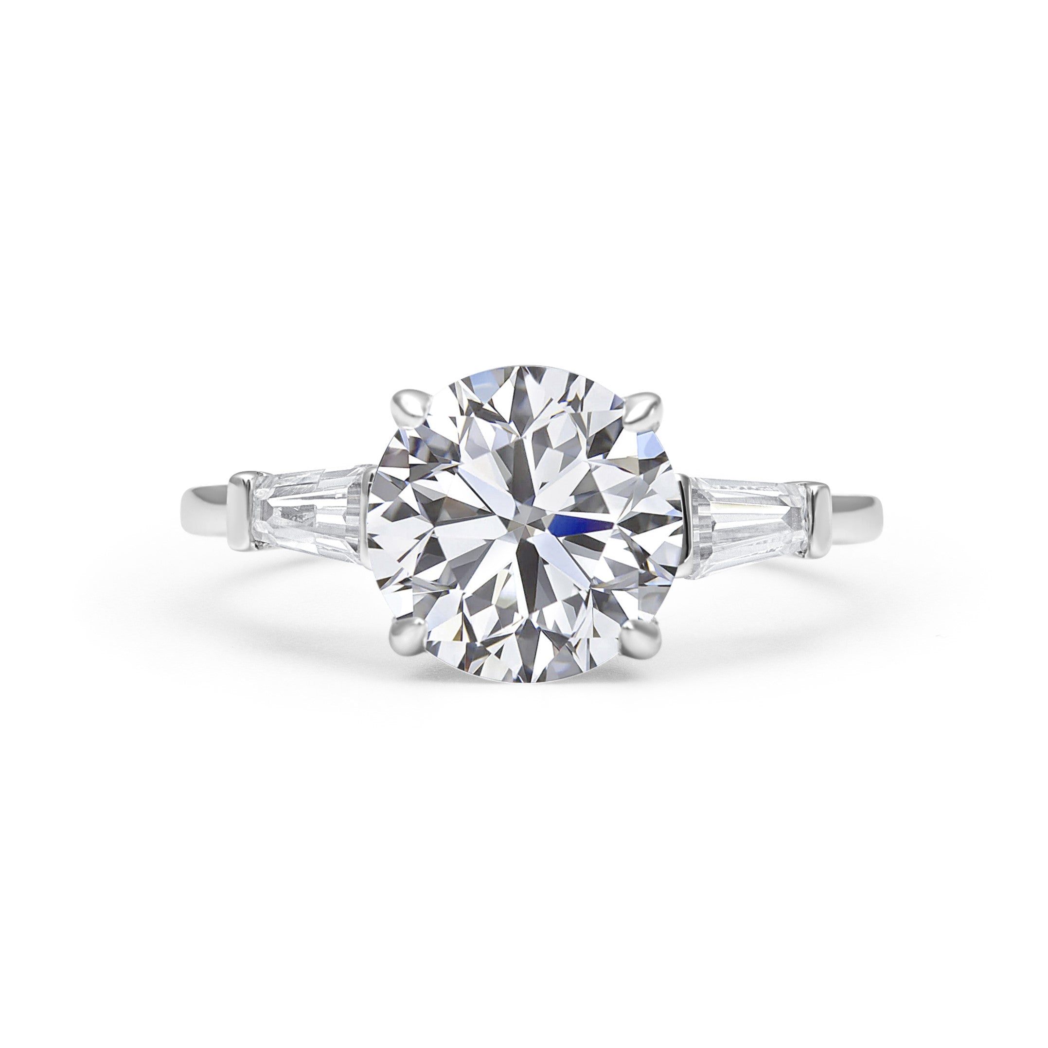 Baguette Three Stone Round Cut Moissanite Ring