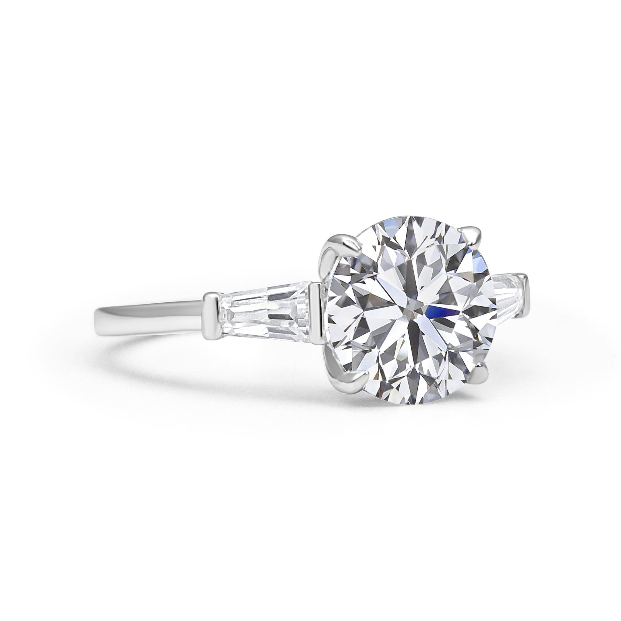 Baguette Three Stone Round Cut Moissanite Ring