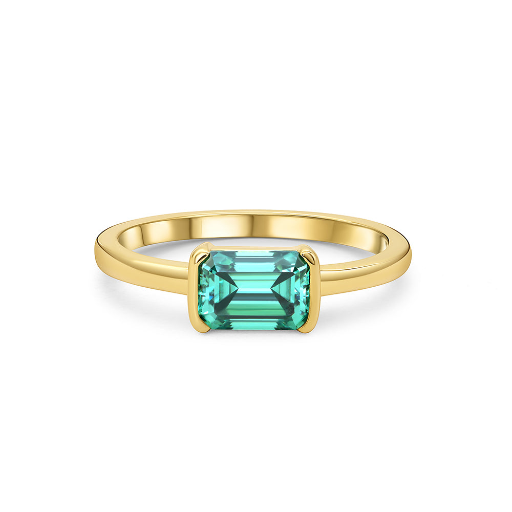 East West Solitaire Emerald Cut Diamond Ring