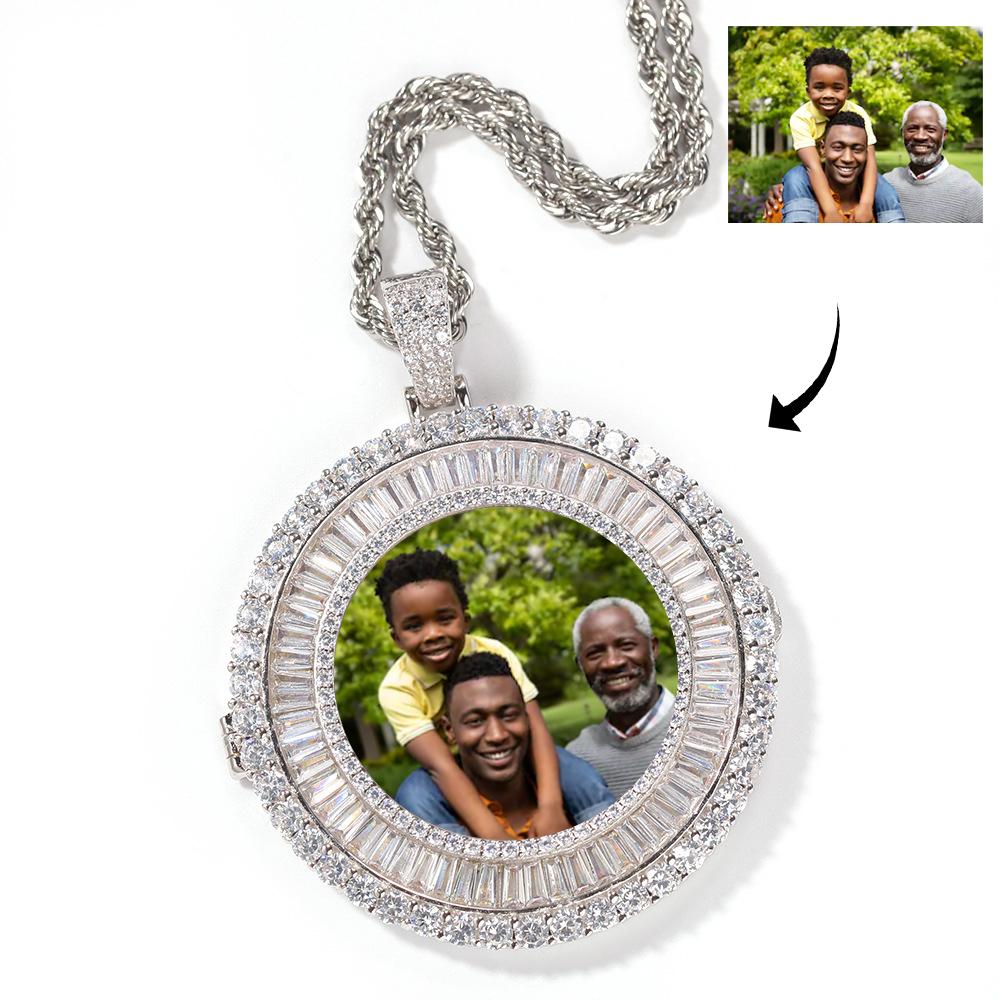 Baguette Iced Round Custom Photo Pendant