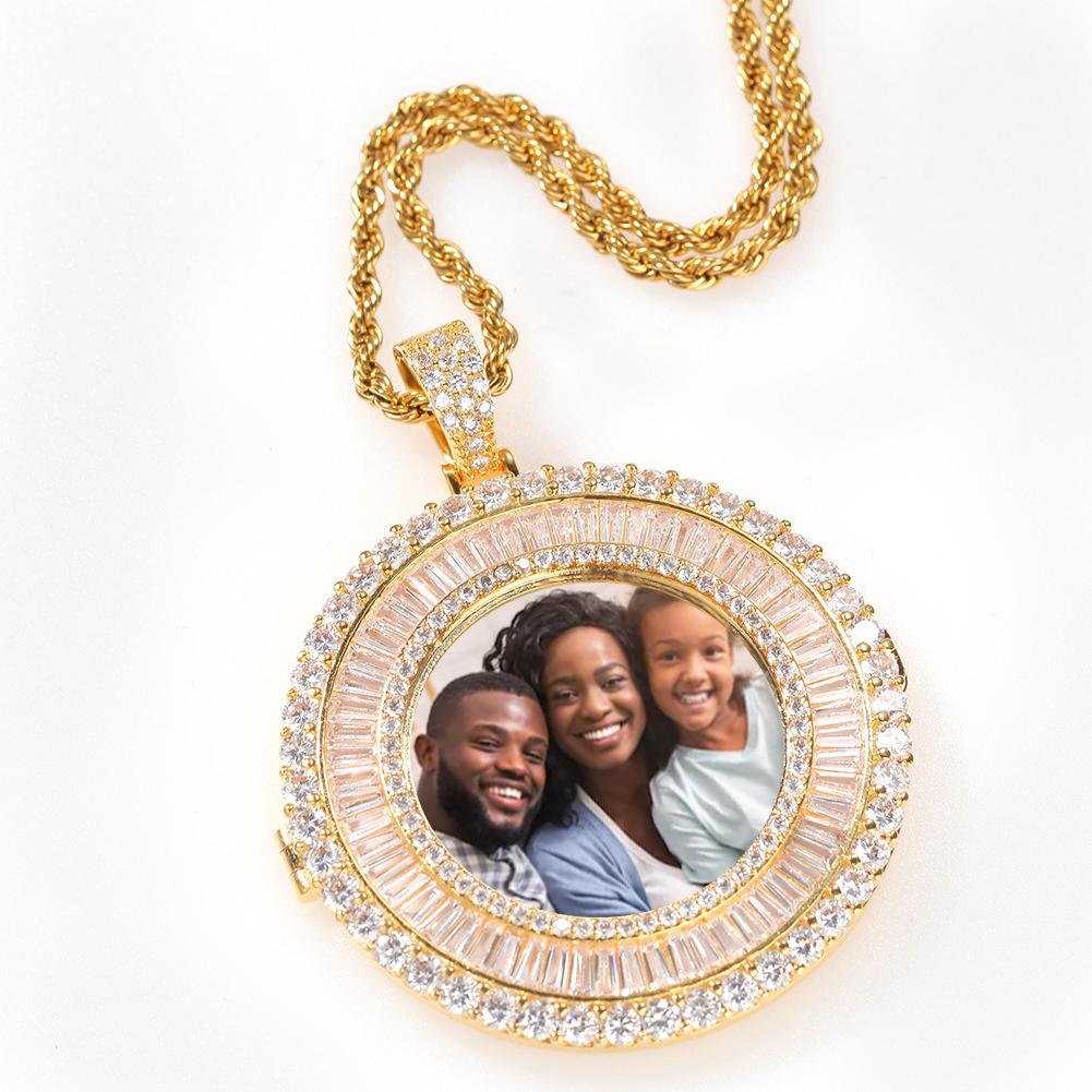 Baguette Iced Round Custom Photo Pendant