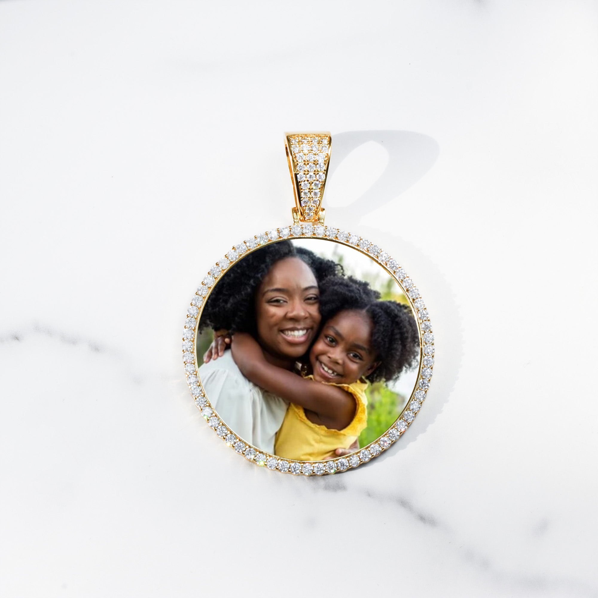 Round VVS Moissanite Custom Photo Pendant in Vermeil