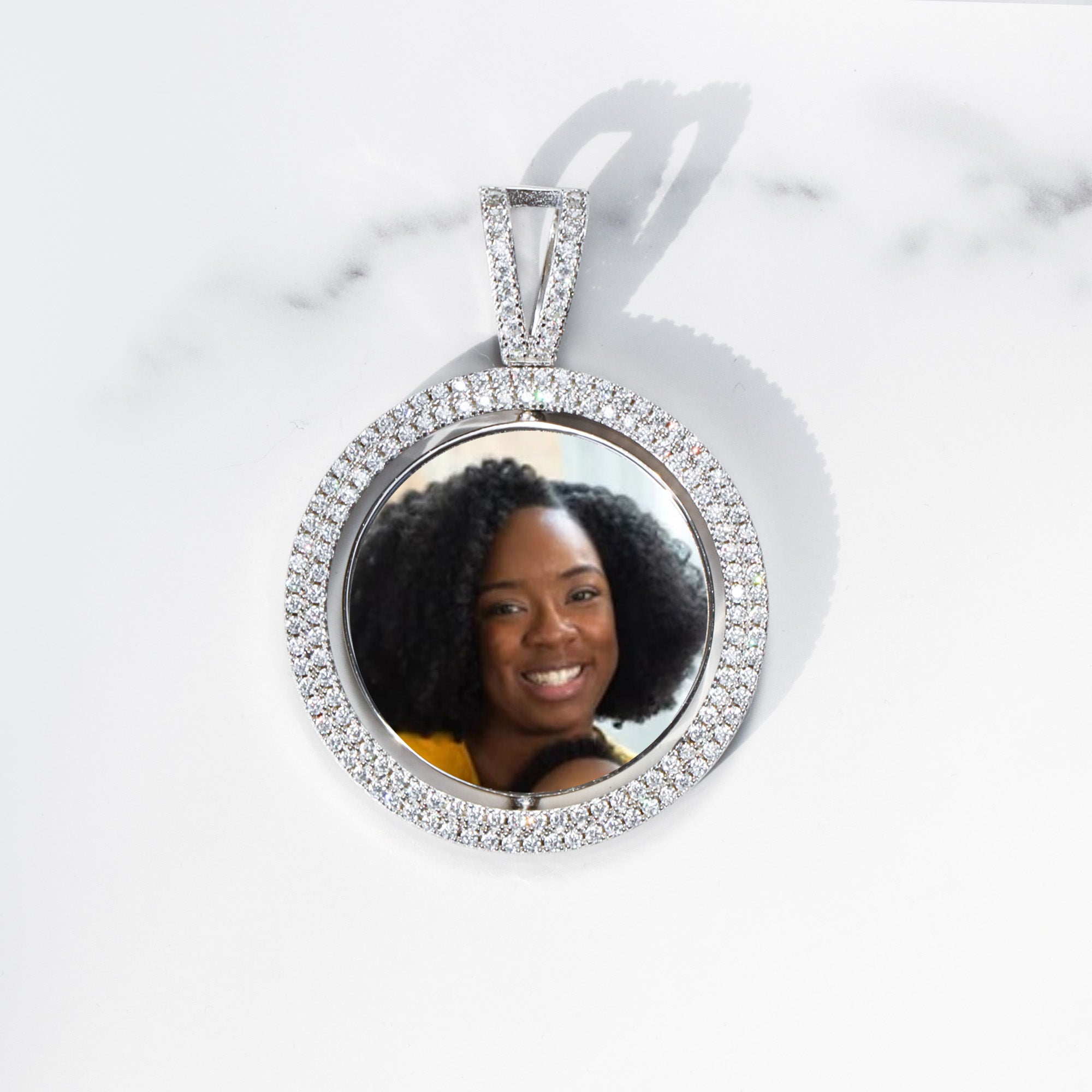 Round VVS Moissanite Custom Photo Pendant in Vermeil