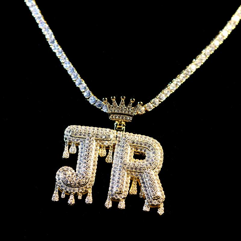 Iced Crown Water Drip Letters Custom Pendant