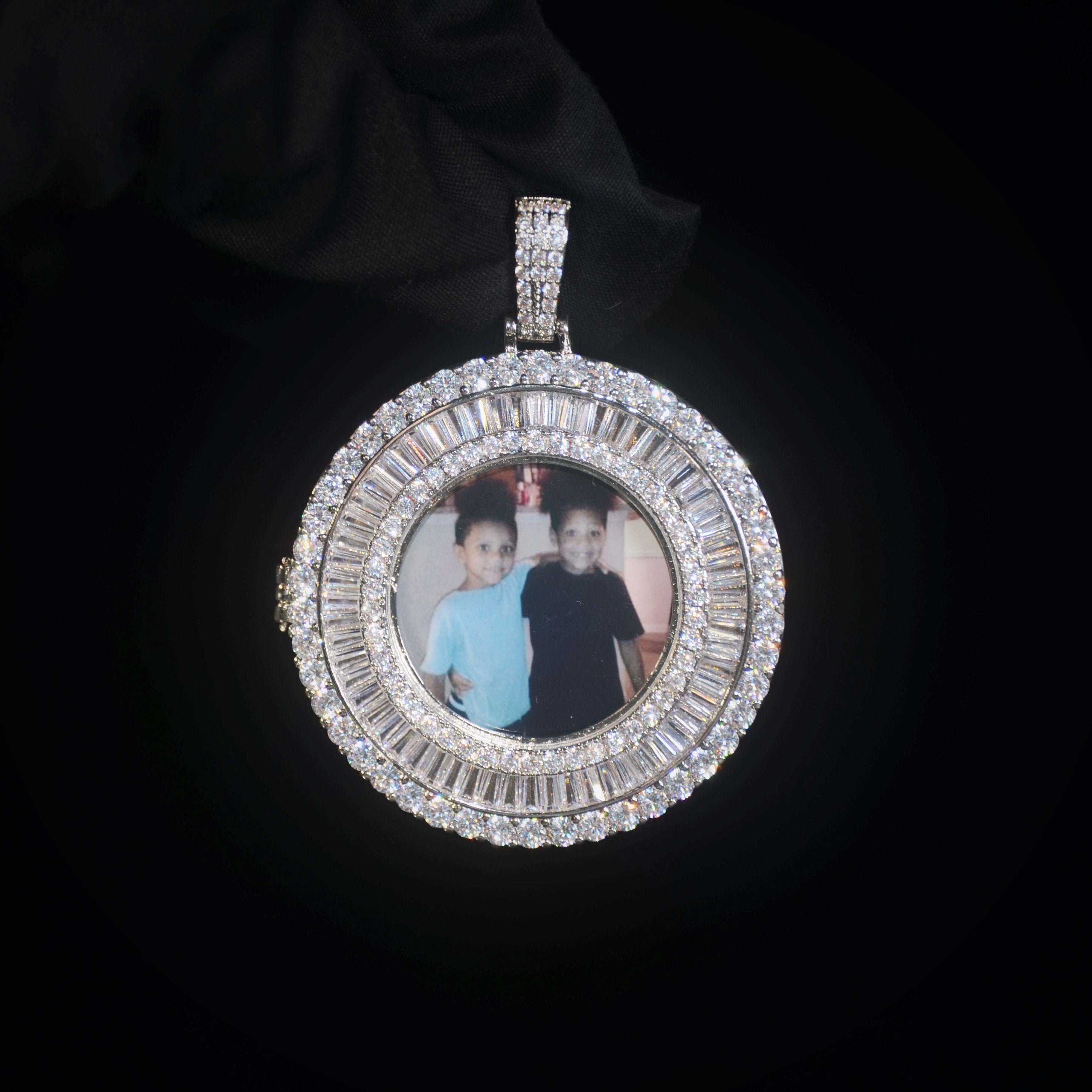 Baguette Iced Round Custom Photo Pendant