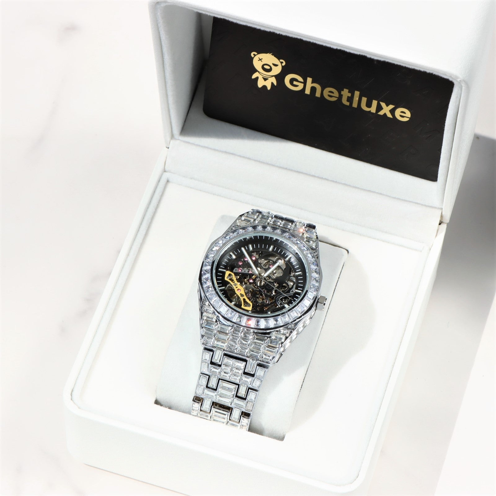 42mm Baguette Mechanical Watch with Hollow Dial