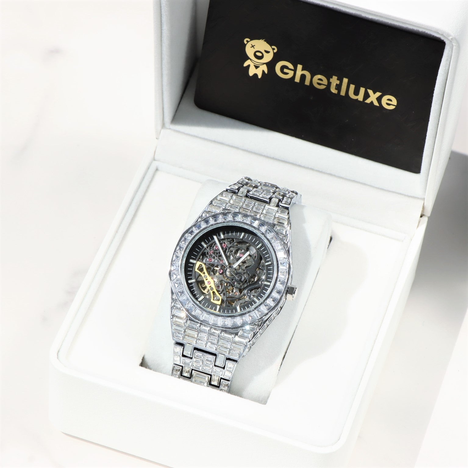 42mm Baguette Mechanical Watch with Hollow Dial