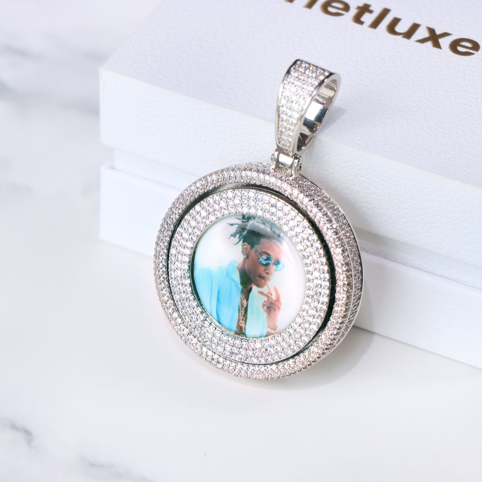 50mm Full Iced Spinnable Custom Photo Pendant