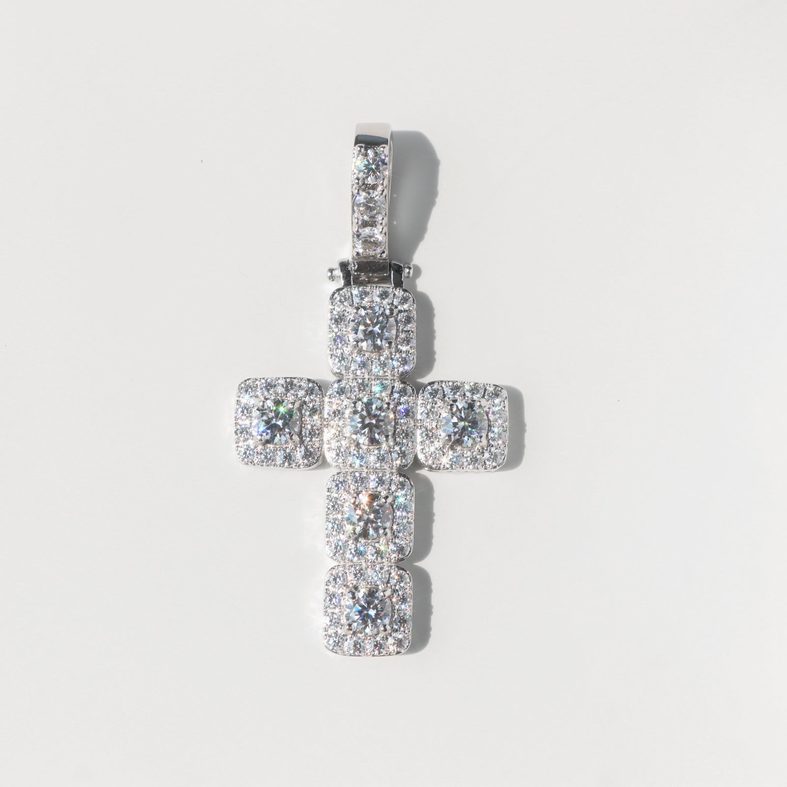 Moissanite Clustered Cross Pendant in Sterling Silver