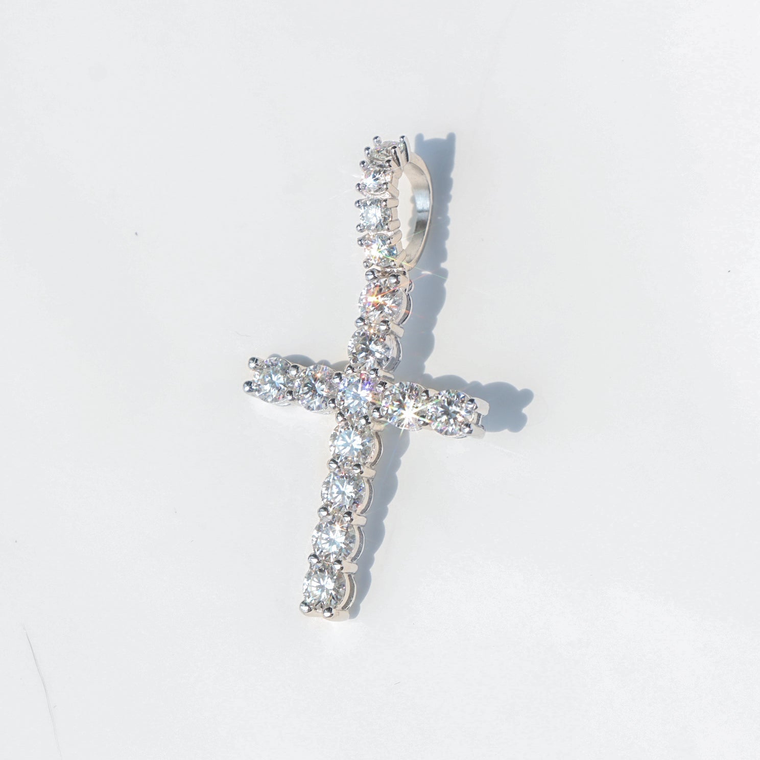 Moissanite Diamond Cross Pendant in White Vermeil