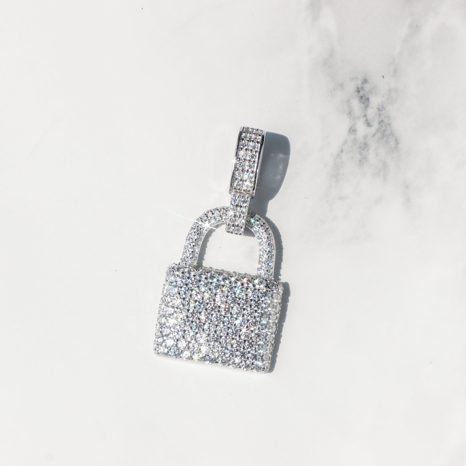 Moissanite Lock Pendant in Sterling Silver