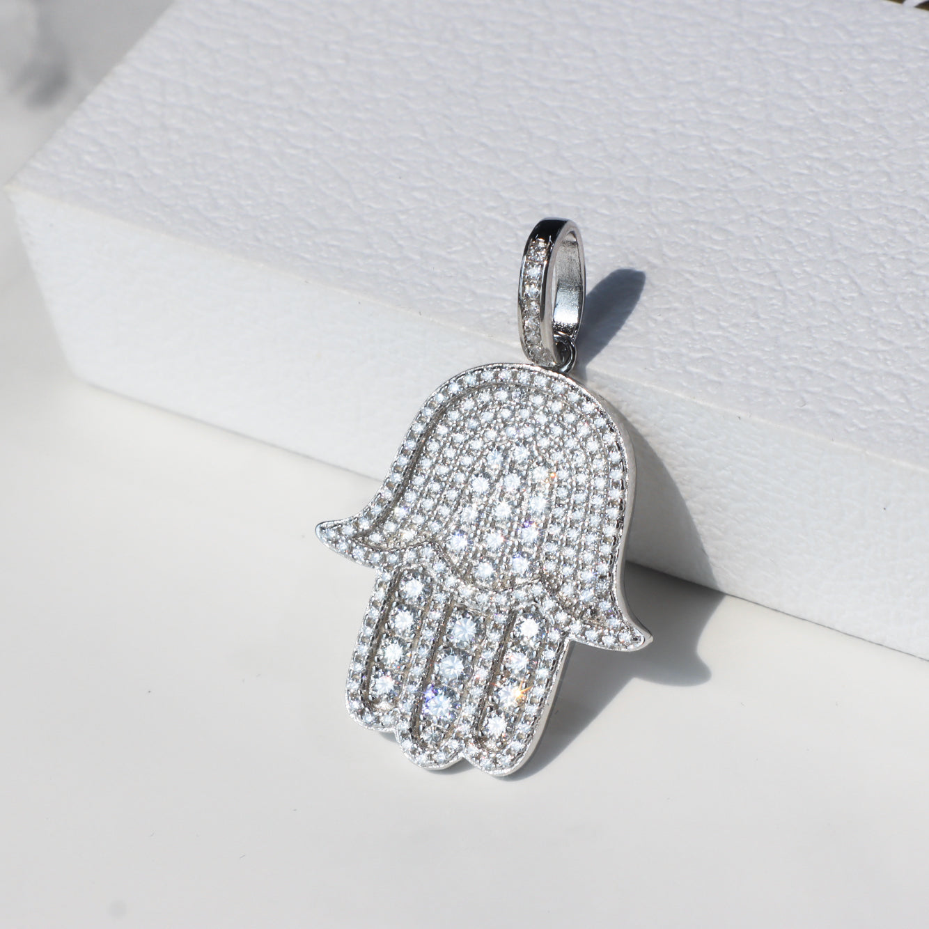 Moissanite Hamsa Pendant in Sterling Silver