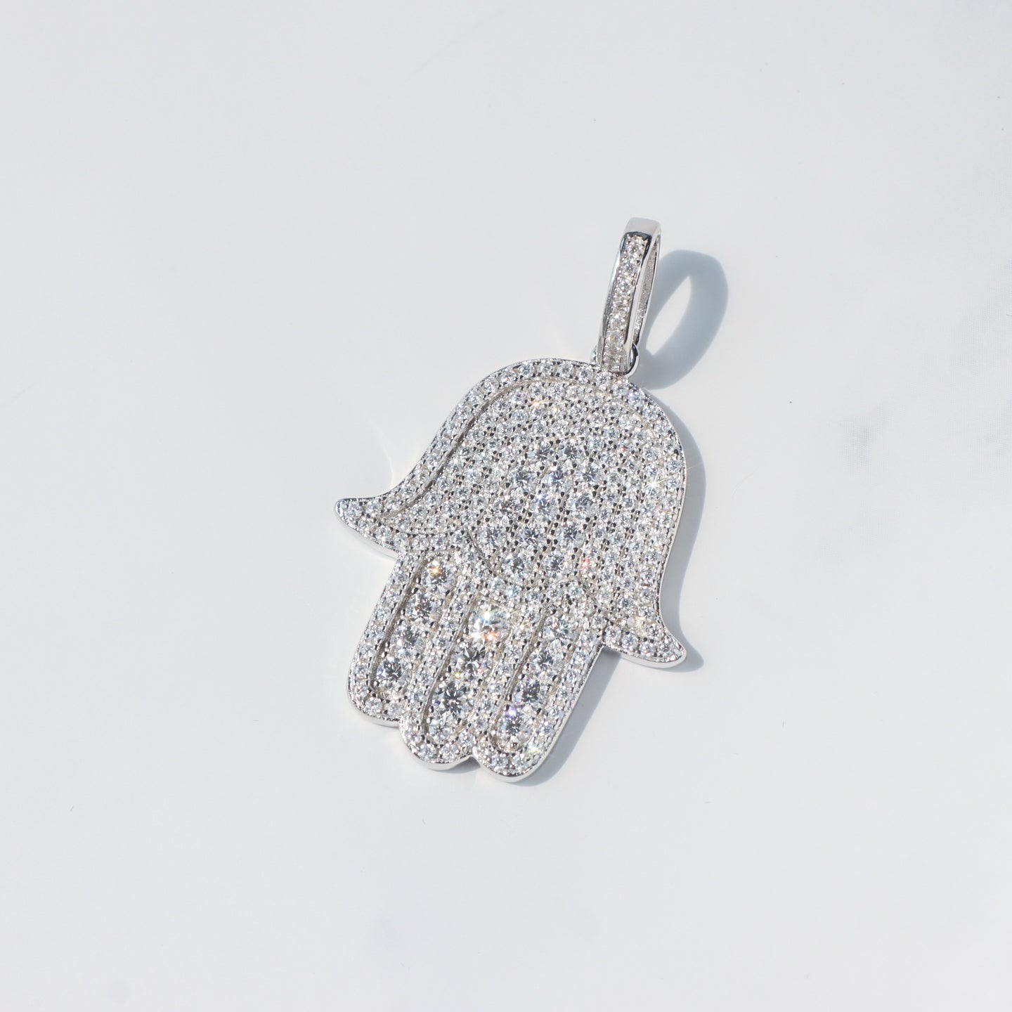 Moissanite Hamsa Pendant in Sterling Silver