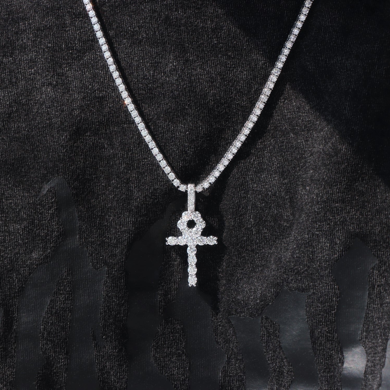 Moissanite Ankh Key Pendant in Sterling Silver