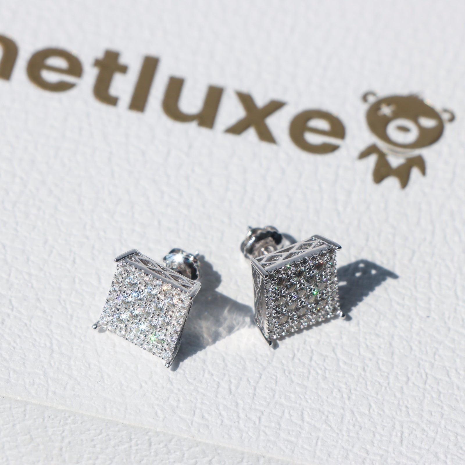 Women's Square Moissanite Stud Earrings in Sterling Silver