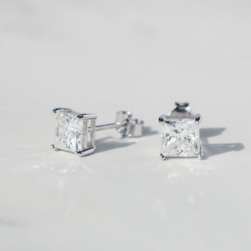 Women's Princess Cut Moissanite Stud Earrings