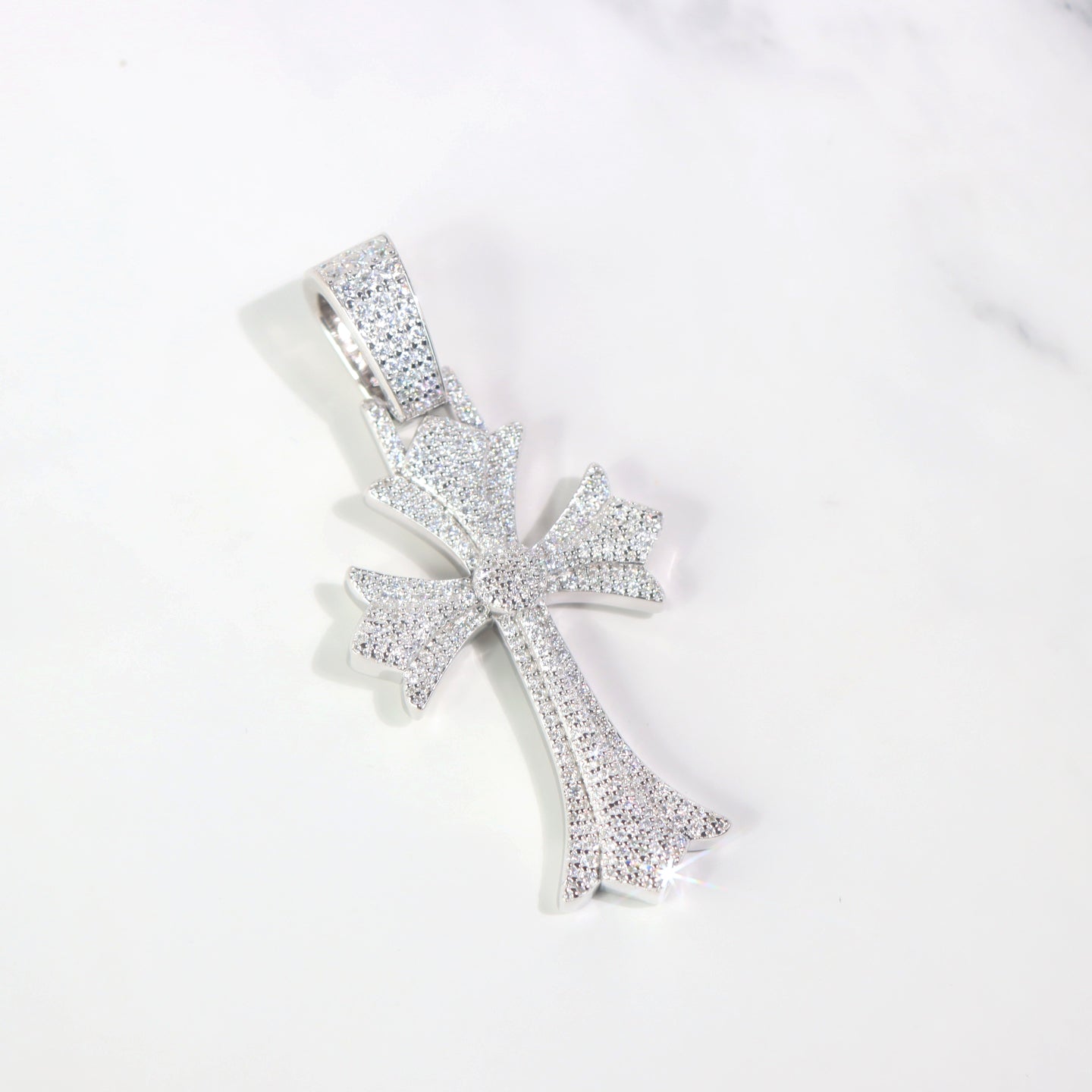 Iced VVS Moissanite Cross Pendant in Sterling Silver